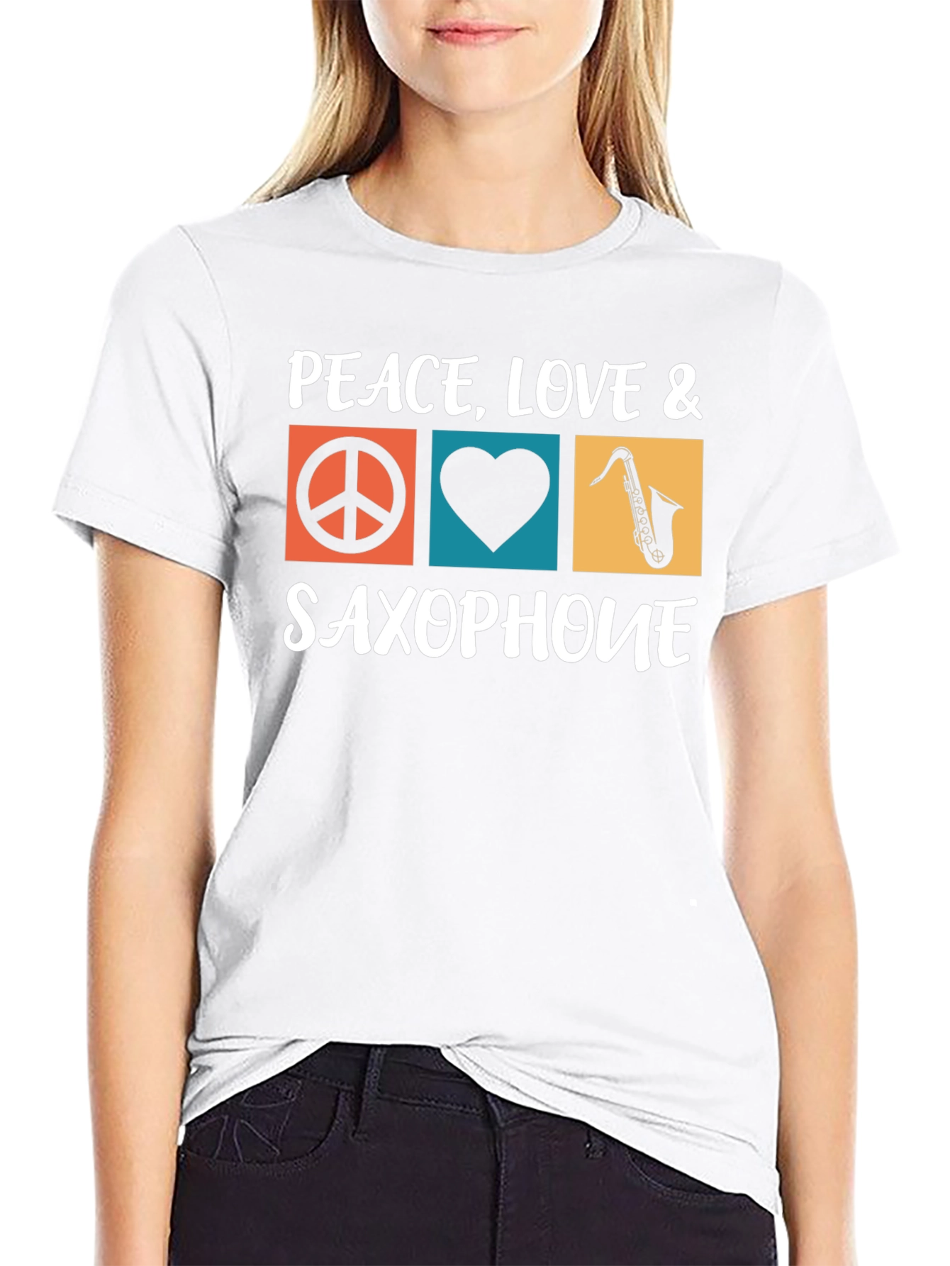Peace Love Saxophone Graphic T-Shirt
