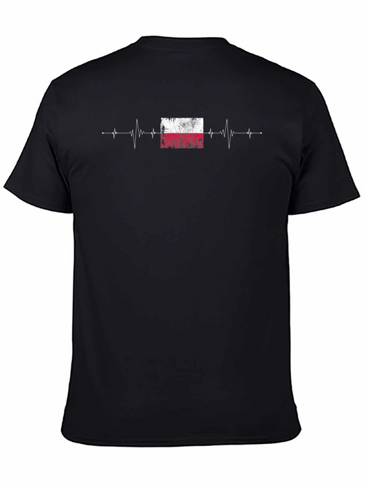 Poland Flag Heartbeat T-Shirt - Black