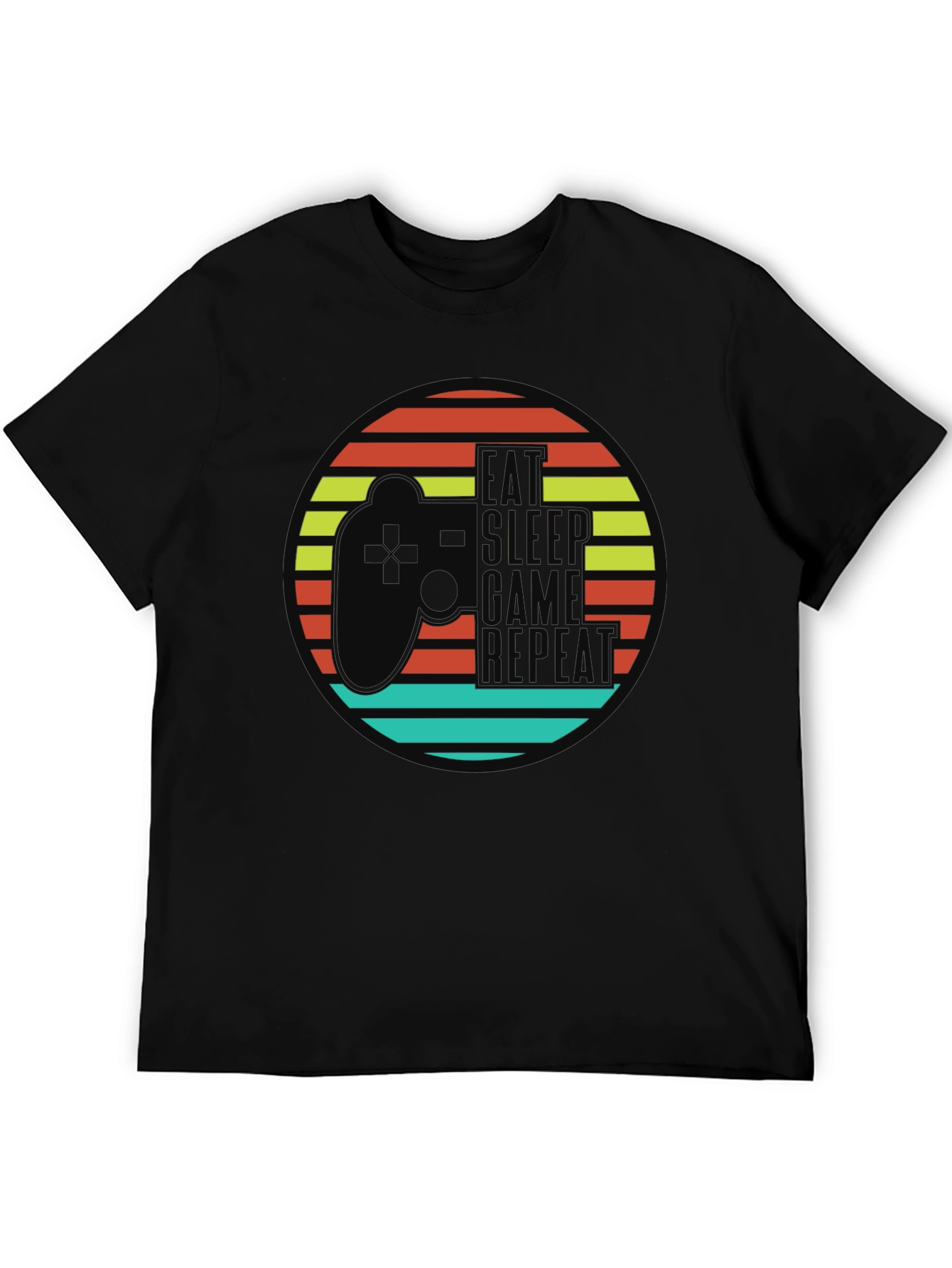 Eat Sleep Game Repeat Black Graphic T-Shirt