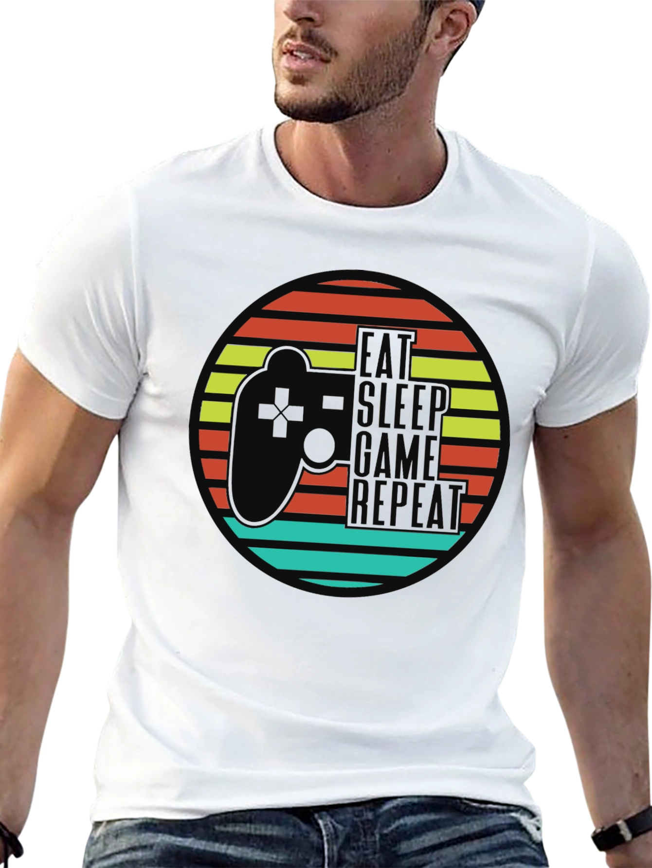 Eat Sleep Game Repeat Black Graphic T-Shirt