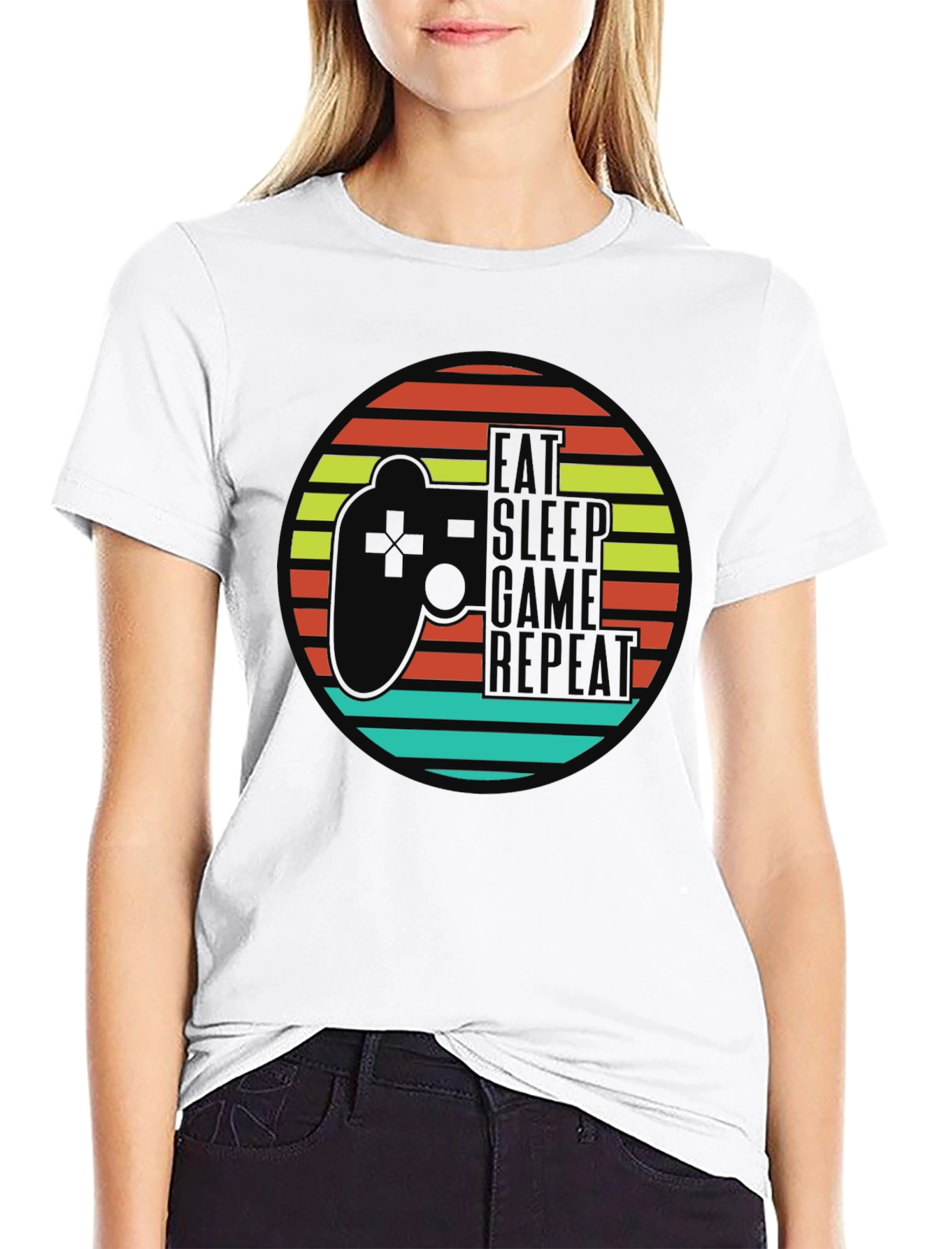 Eat Sleep Game Repeat Black Graphic T-Shirt