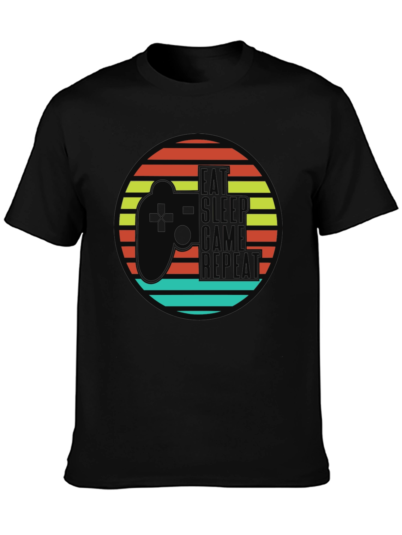 Eat Sleep Game Repeat Black Graphic T-Shirt