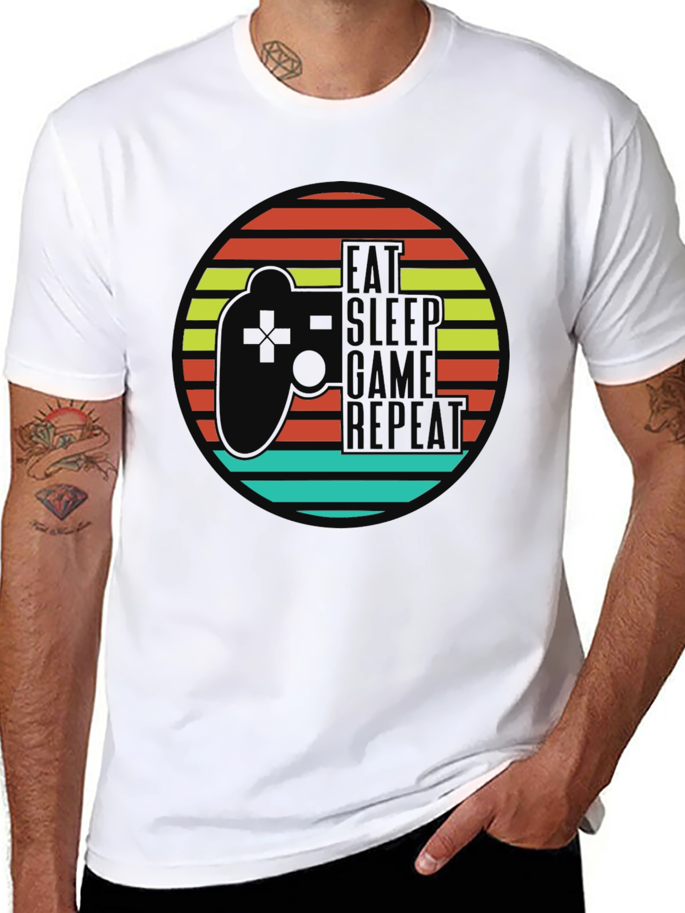 Eat Sleep Game Repeat Black Graphic T-Shirt