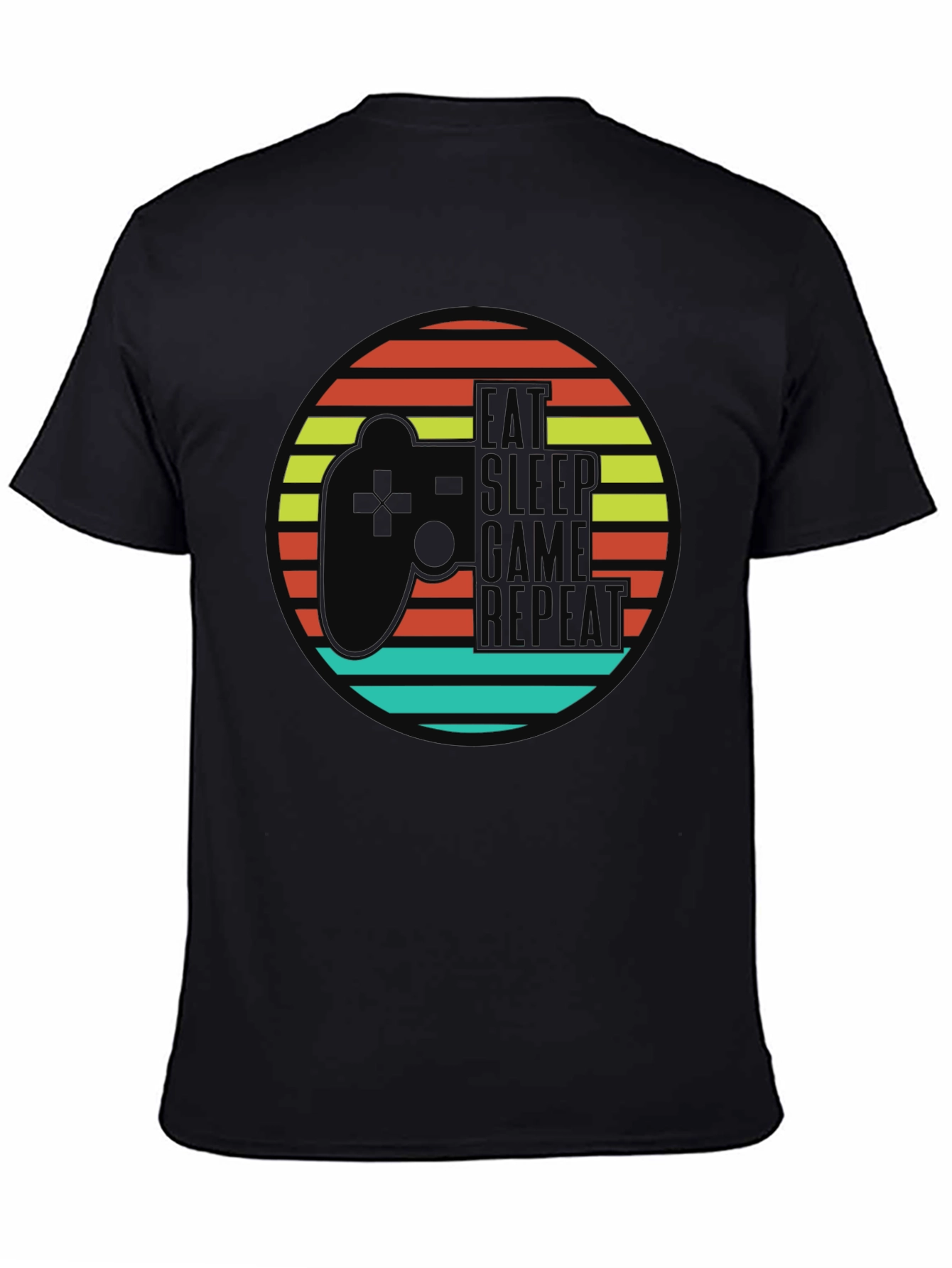 Eat Sleep Game Repeat Black Graphic T-Shirt