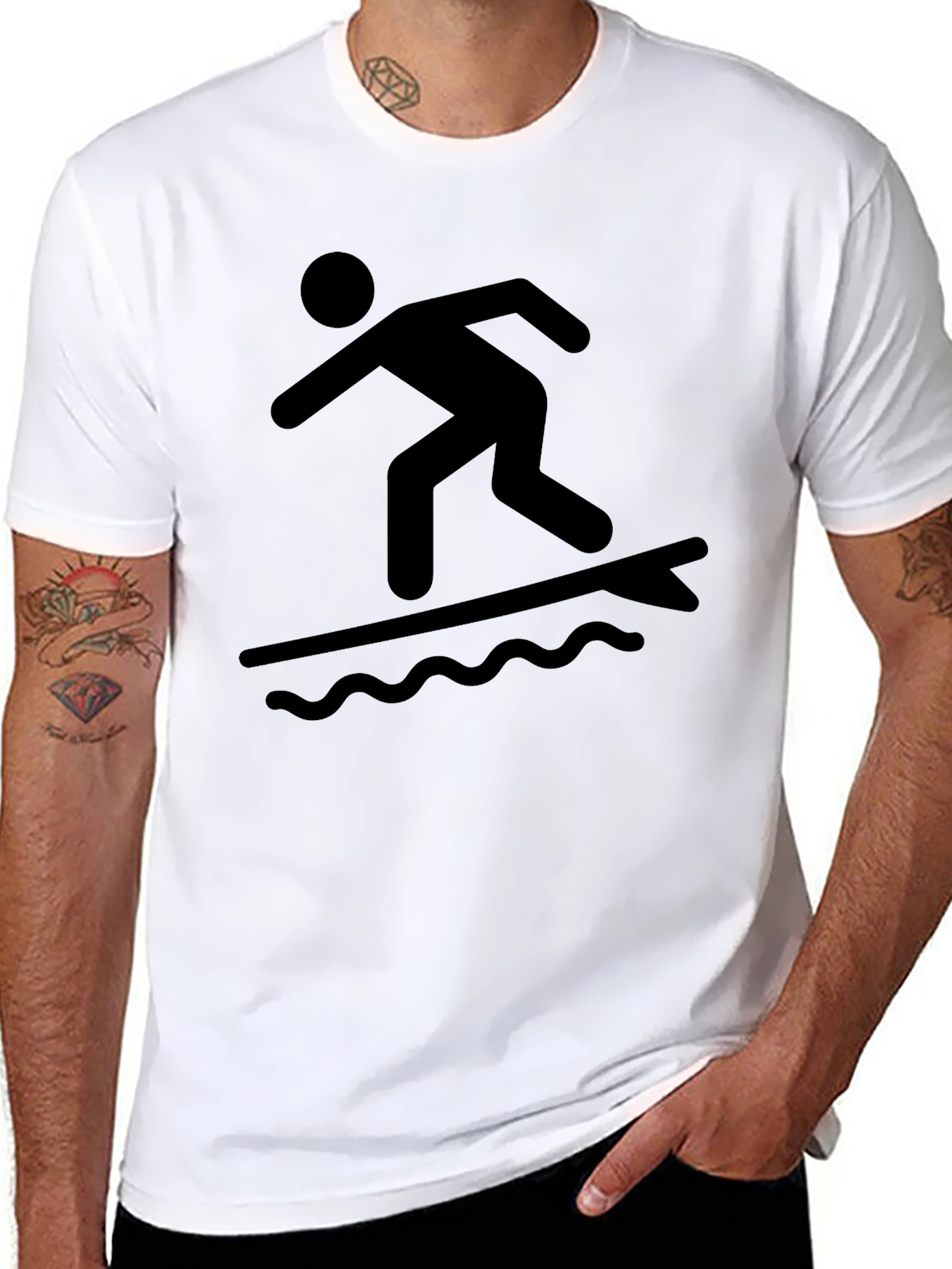 Surfing Stick Figure Black Tee