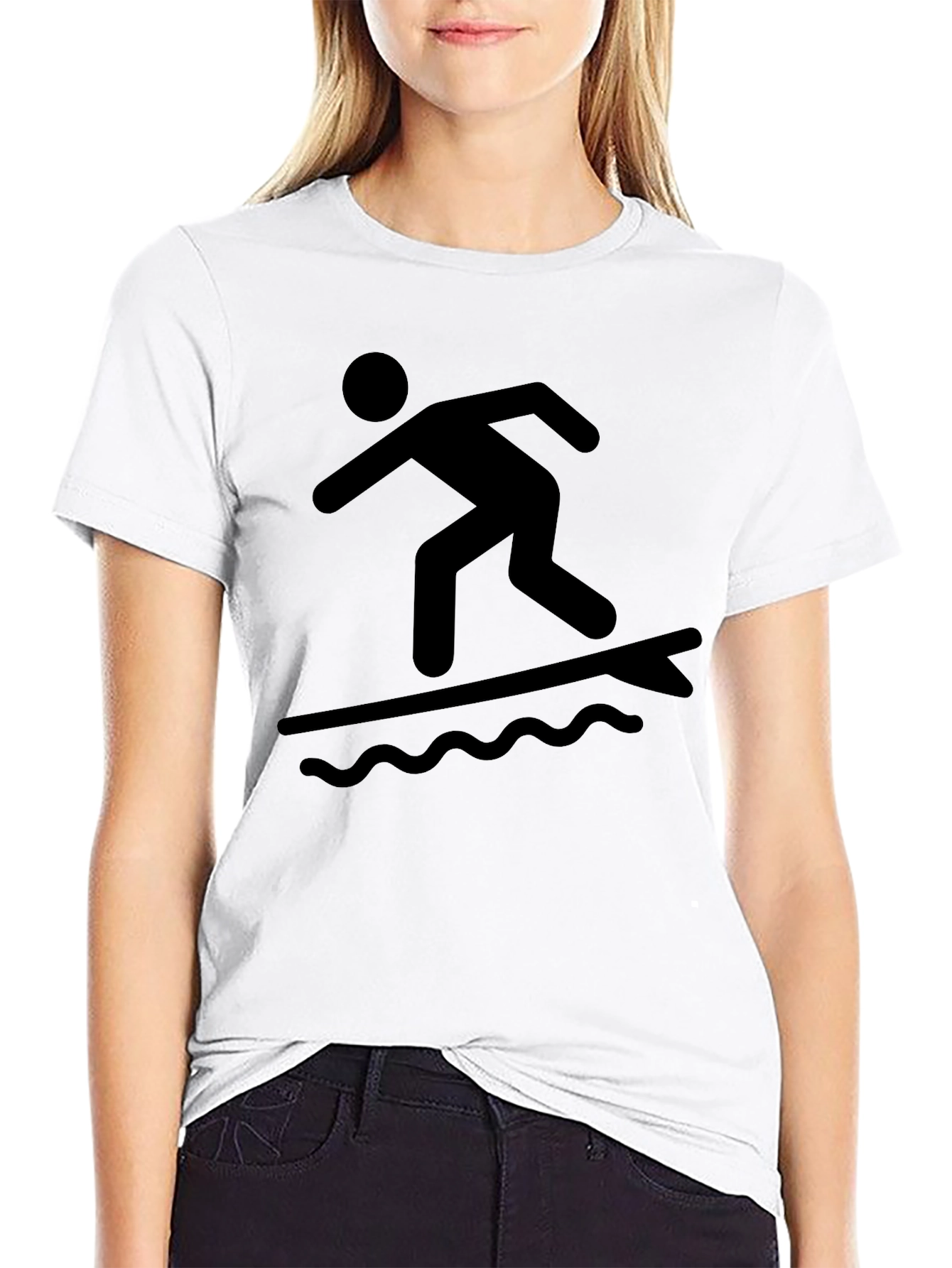 Surfing Stick Figure Black Tee