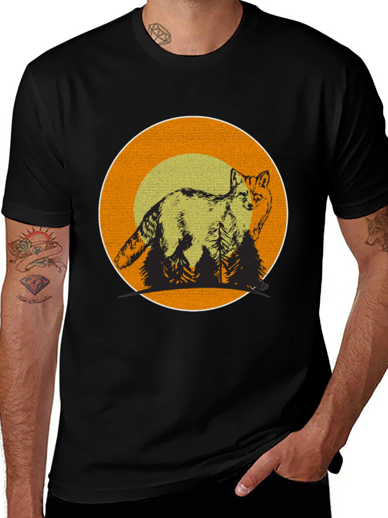 Fox & Forest Graphic Print Black T-Shirt