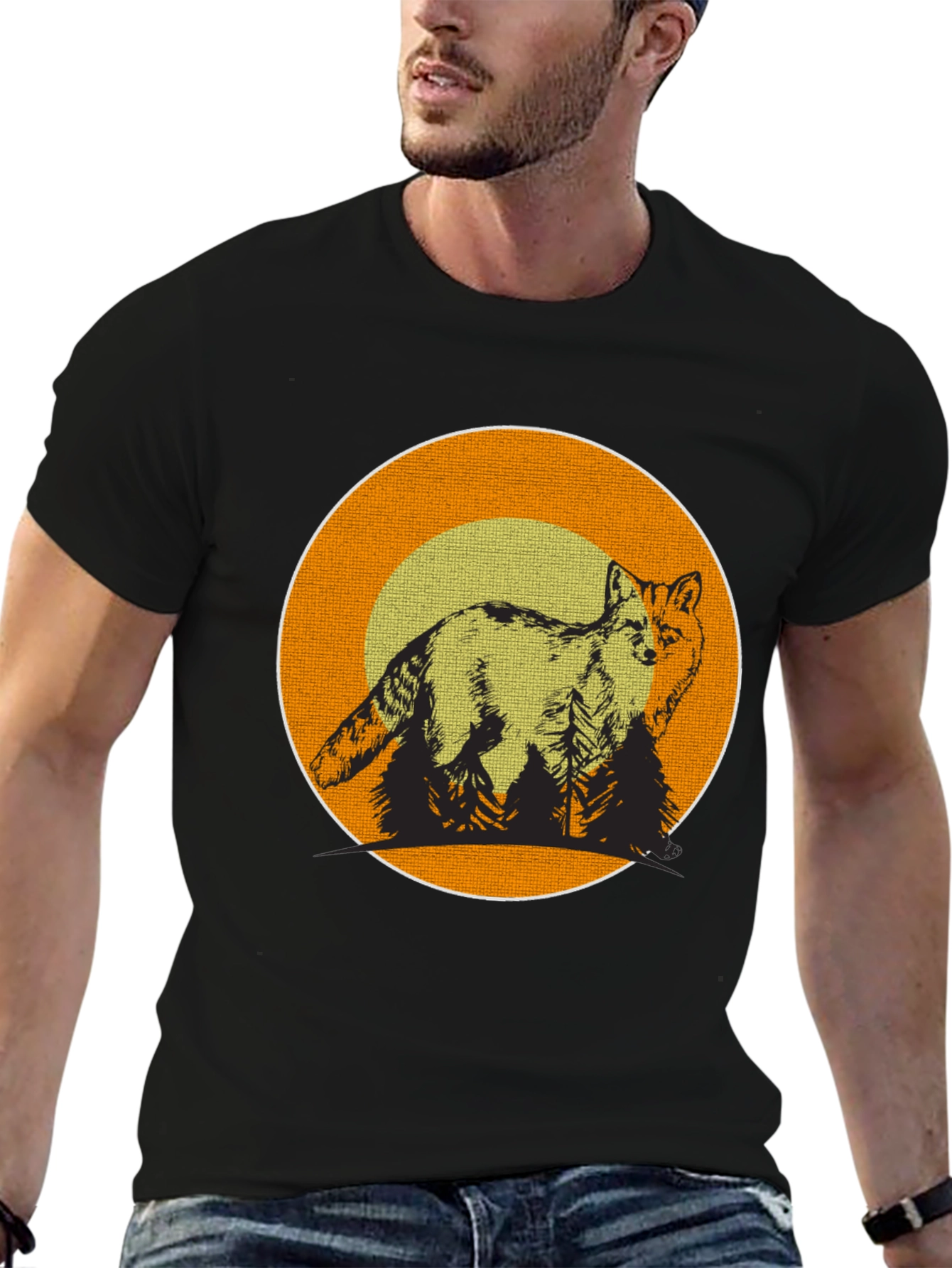Fox & Forest Graphic Print Black T-Shirt