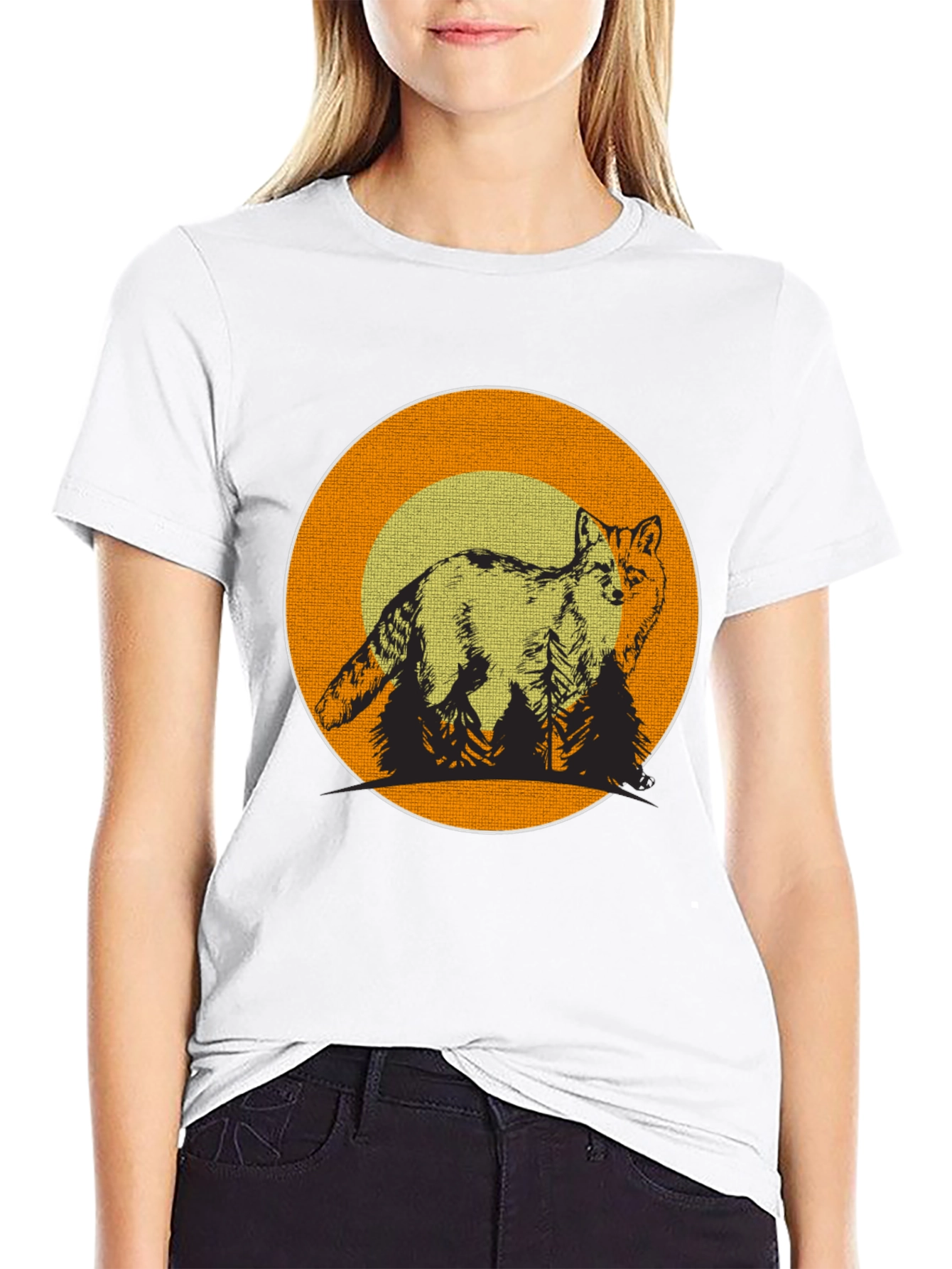 Fox & Forest Graphic Print Black T-Shirt