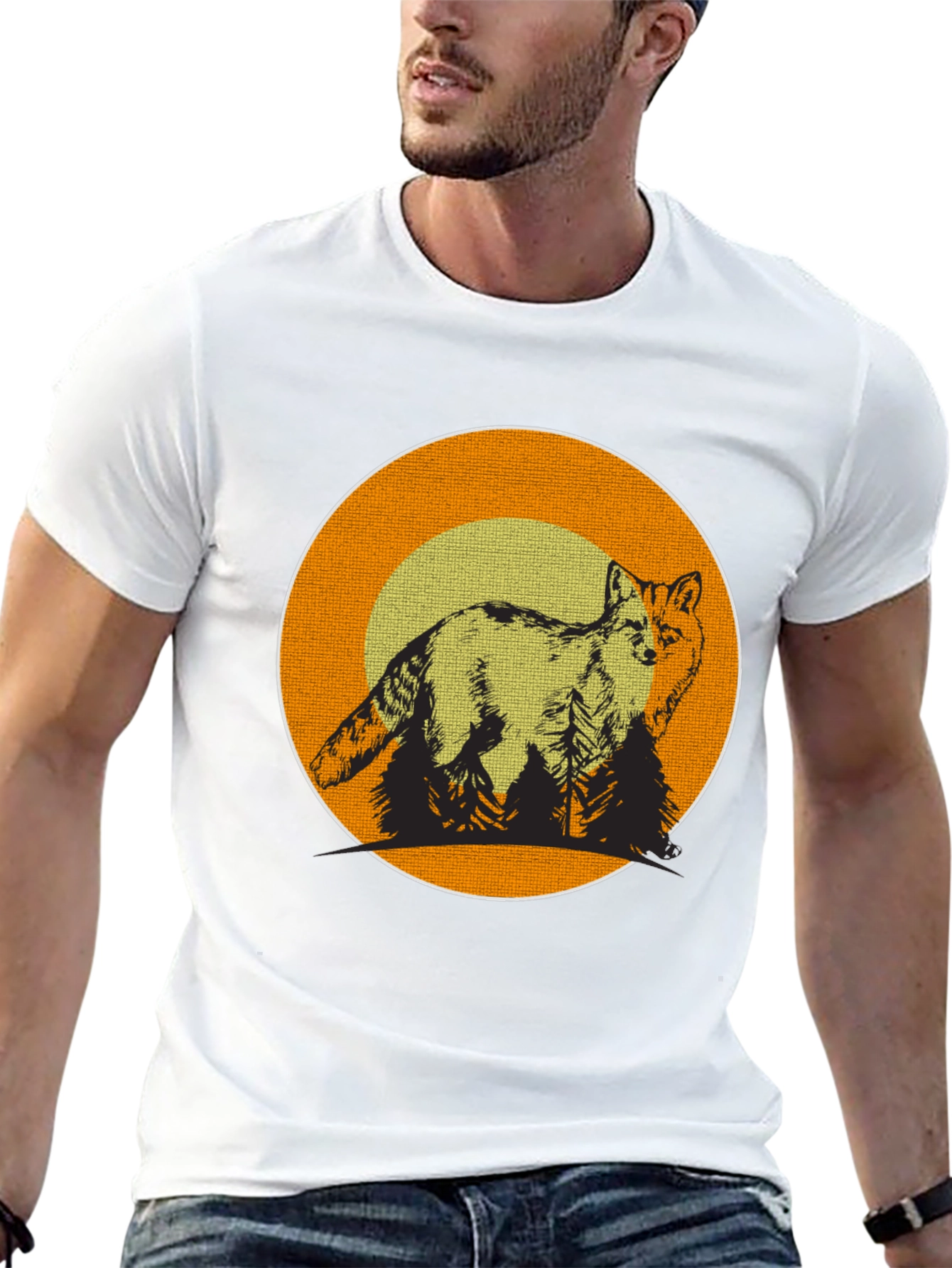 Fox & Forest Graphic Print Black T-Shirt