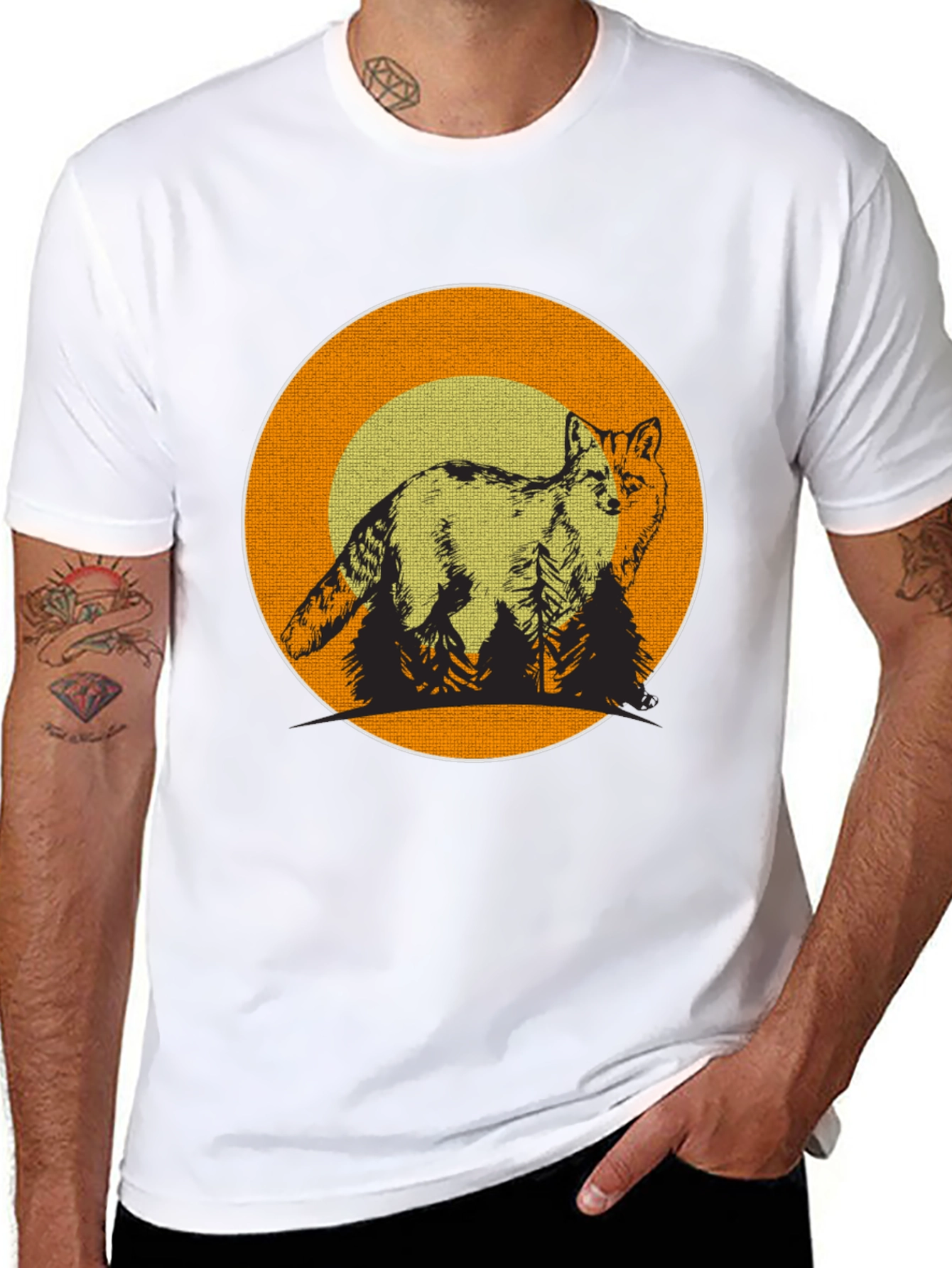 Fox & Forest Graphic Print Black T-Shirt