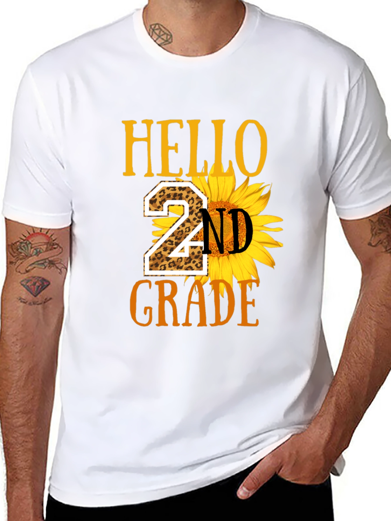 Hello 2nd Grade Leopard Sunflower T-Shirt
