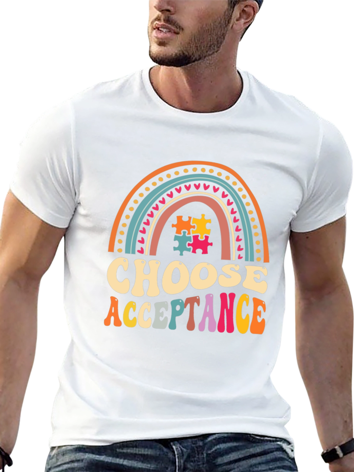 Choose Acceptance T-Shirt - Autism Awareness Rainbow Puzzle