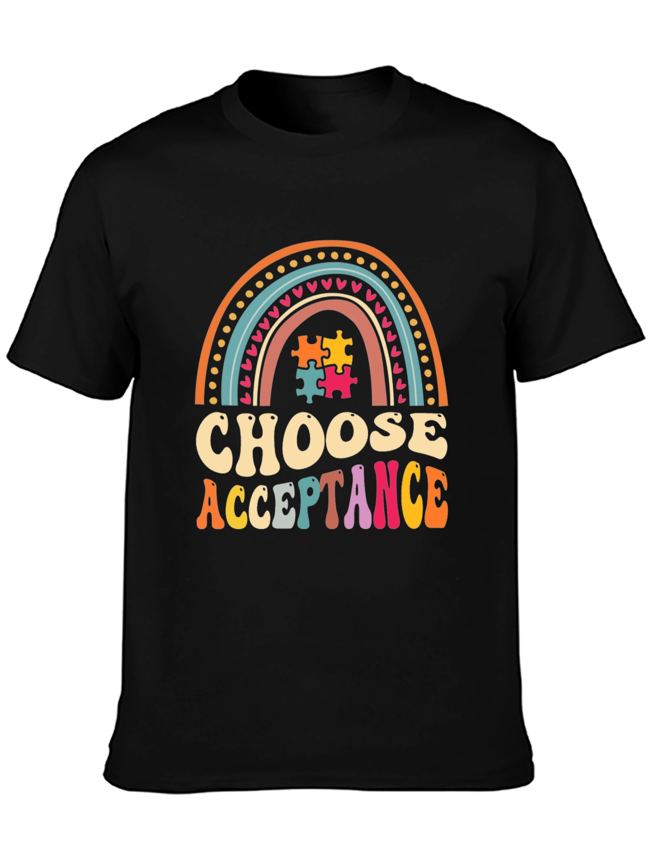 Choose Acceptance T-Shirt - Autism Awareness Rainbow Puzzle