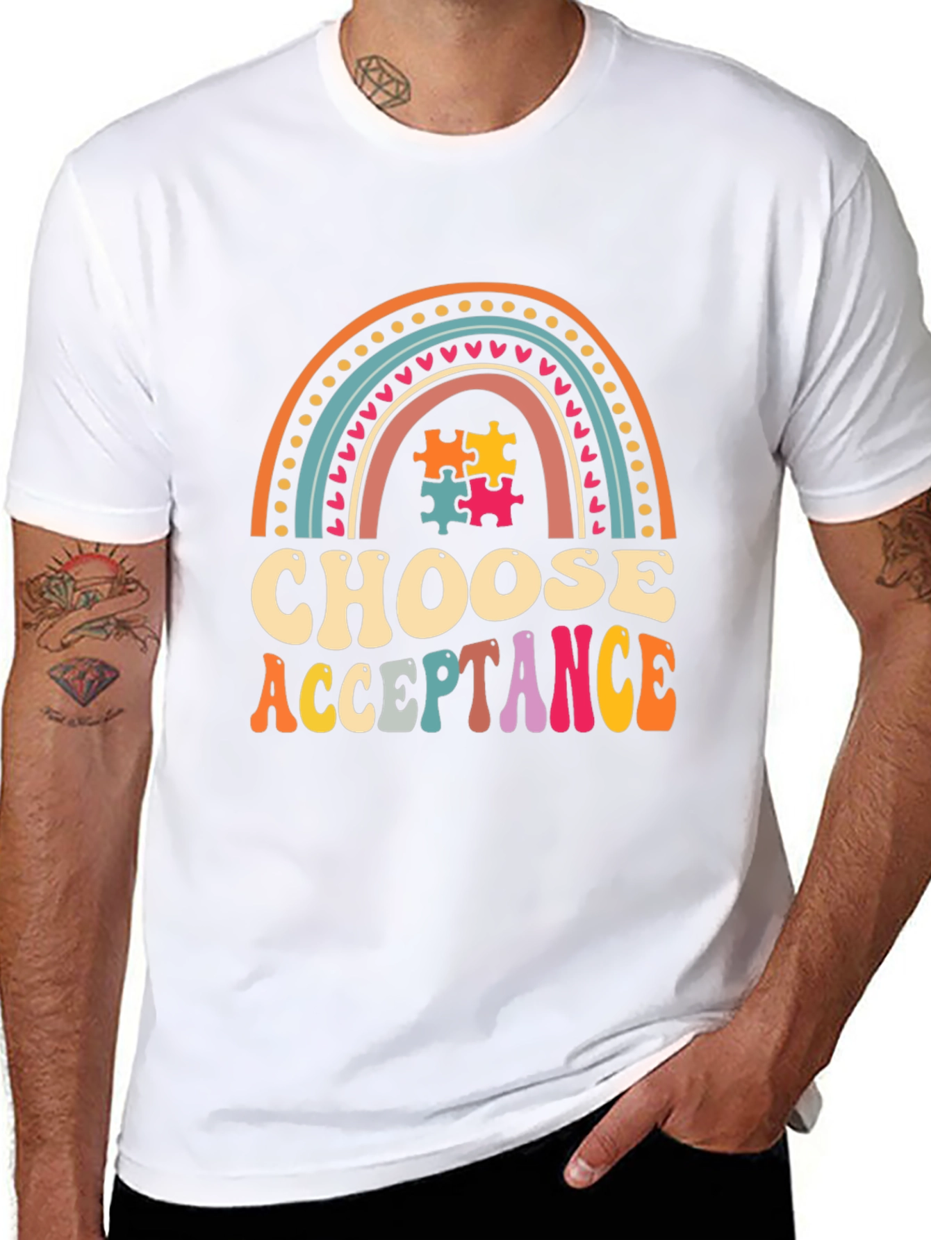 Choose Acceptance T-Shirt - Autism Awareness Rainbow Puzzle