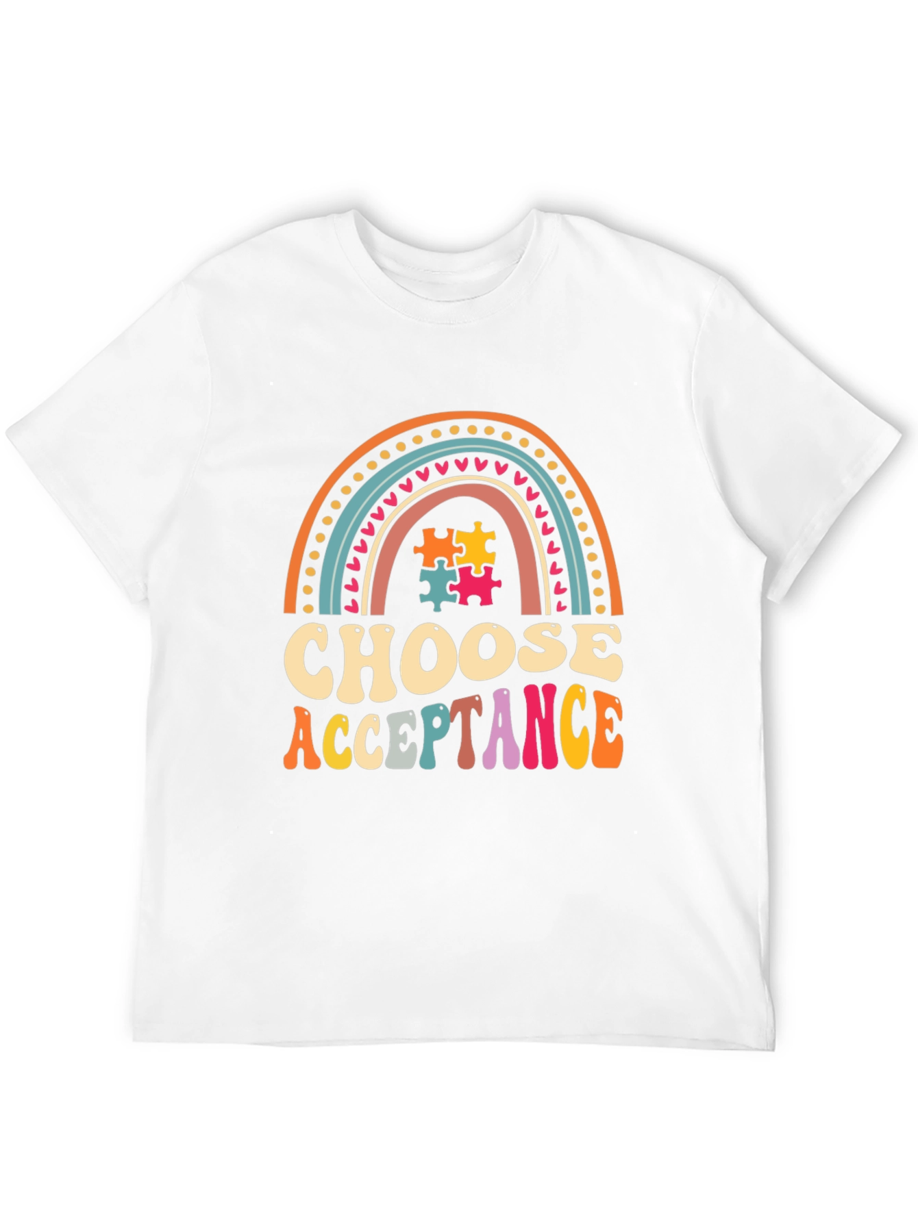 Choose Acceptance T-Shirt - Autism Awareness Rainbow Puzzle