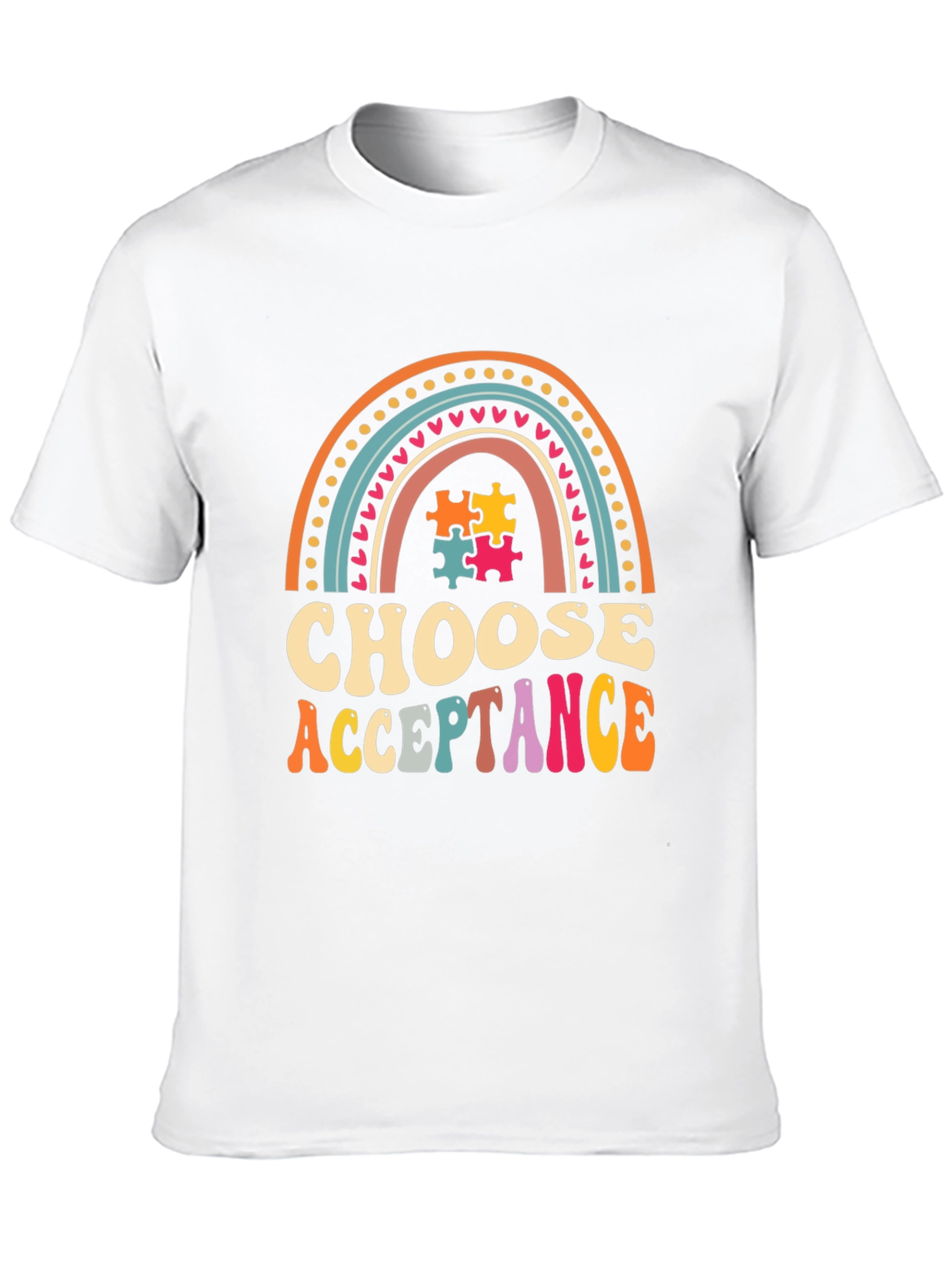 Choose Acceptance T-Shirt - Autism Awareness Rainbow Puzzle