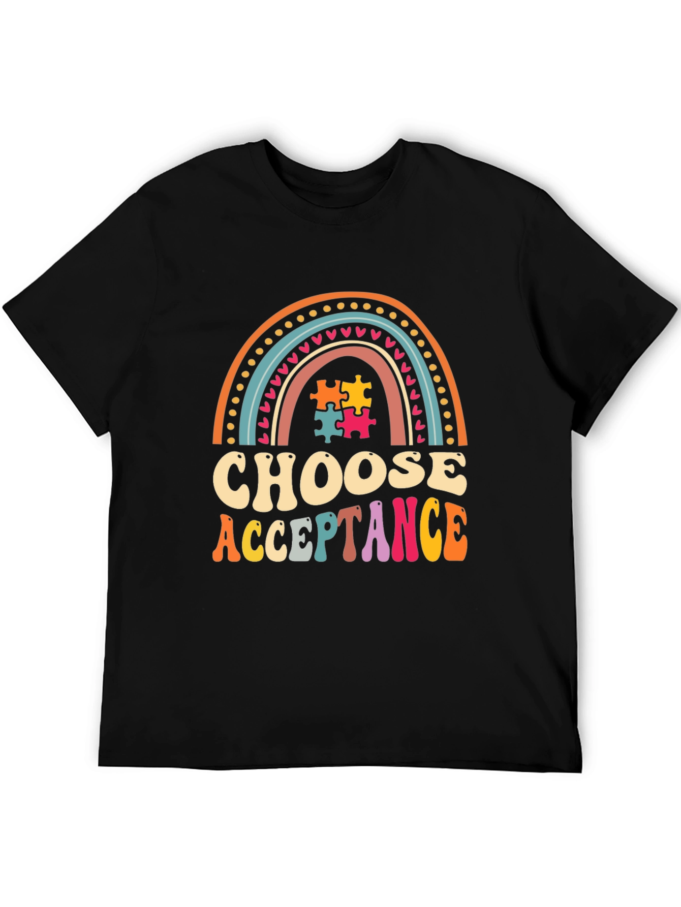 Choose Acceptance T-Shirt - Autism Awareness Rainbow Puzzle