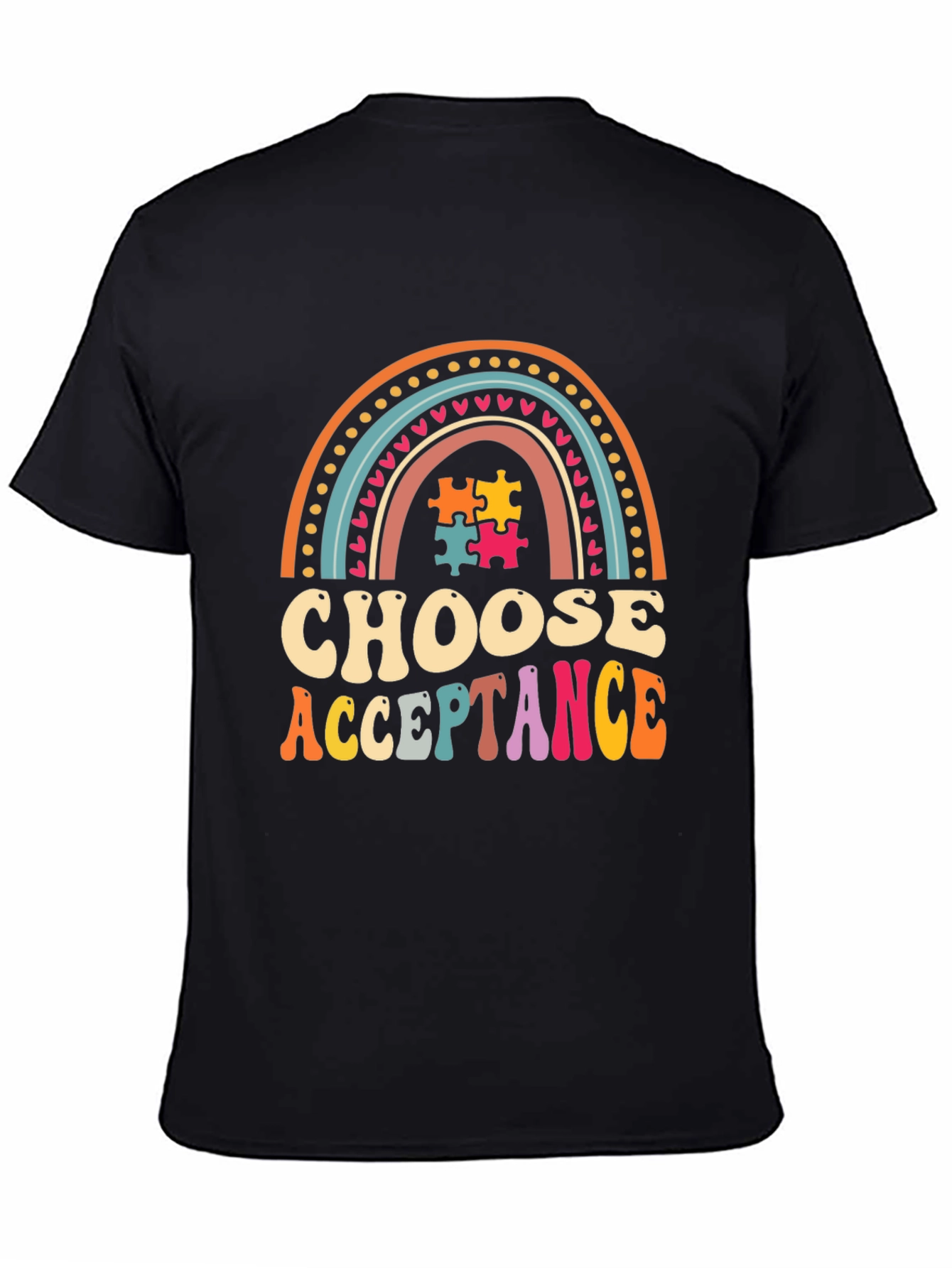 Choose Acceptance T-Shirt - Autism Awareness Rainbow Puzzle