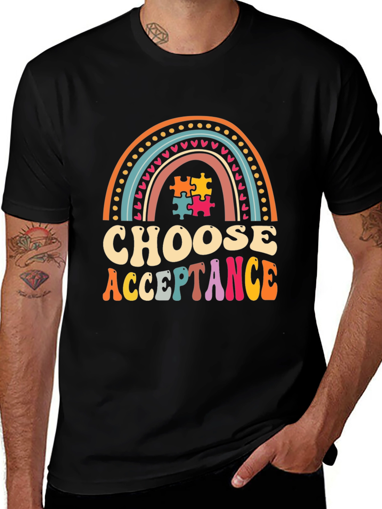 Choose Acceptance T-Shirt - Autism Awareness Rainbow Puzzle