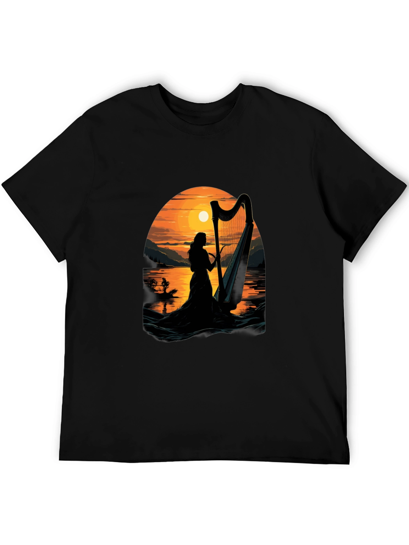 Harp Sunset T-Shirt - Musical Silhouette Tee