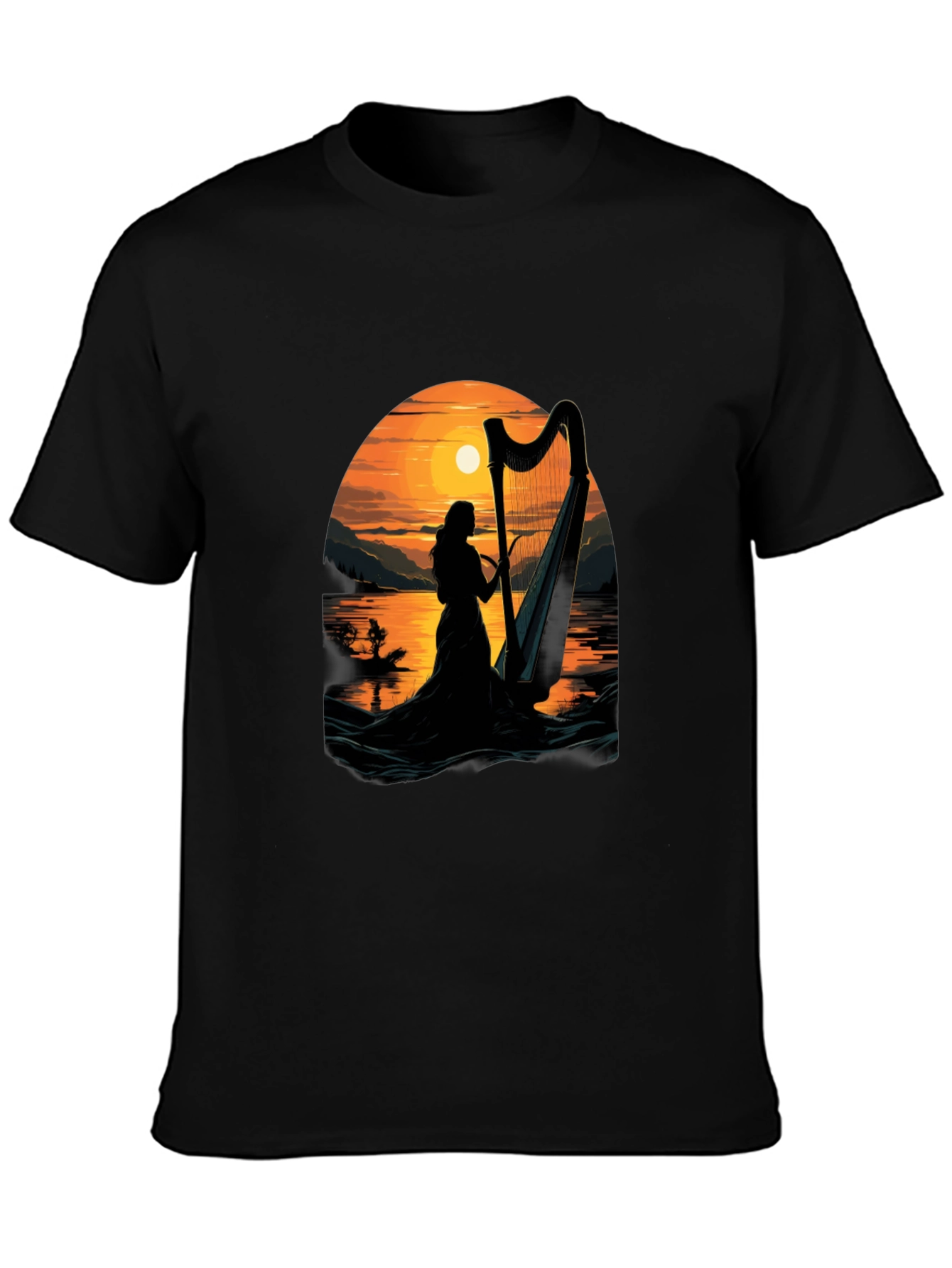 Harp Sunset T-Shirt - Musical Silhouette Tee