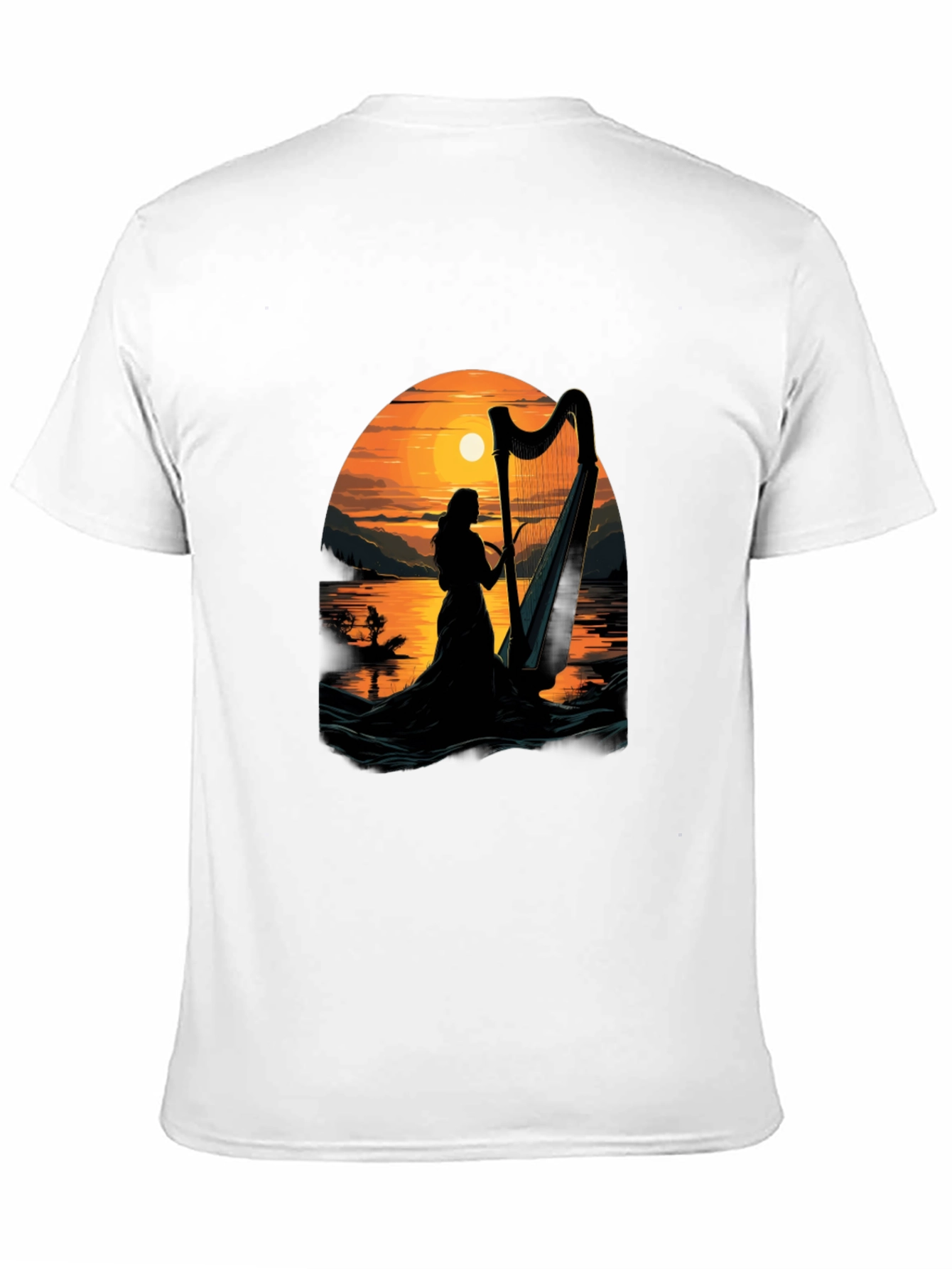 Harp Sunset T-Shirt - Musical Silhouette Tee
