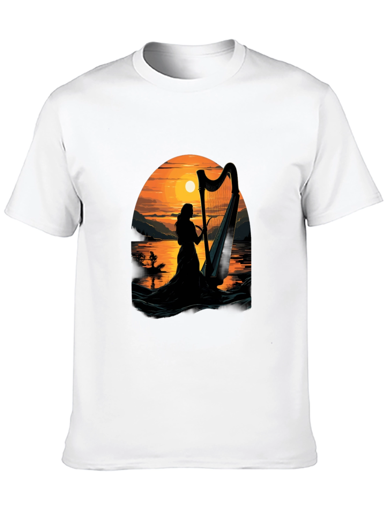 Harp Sunset T-Shirt - Musical Silhouette Tee