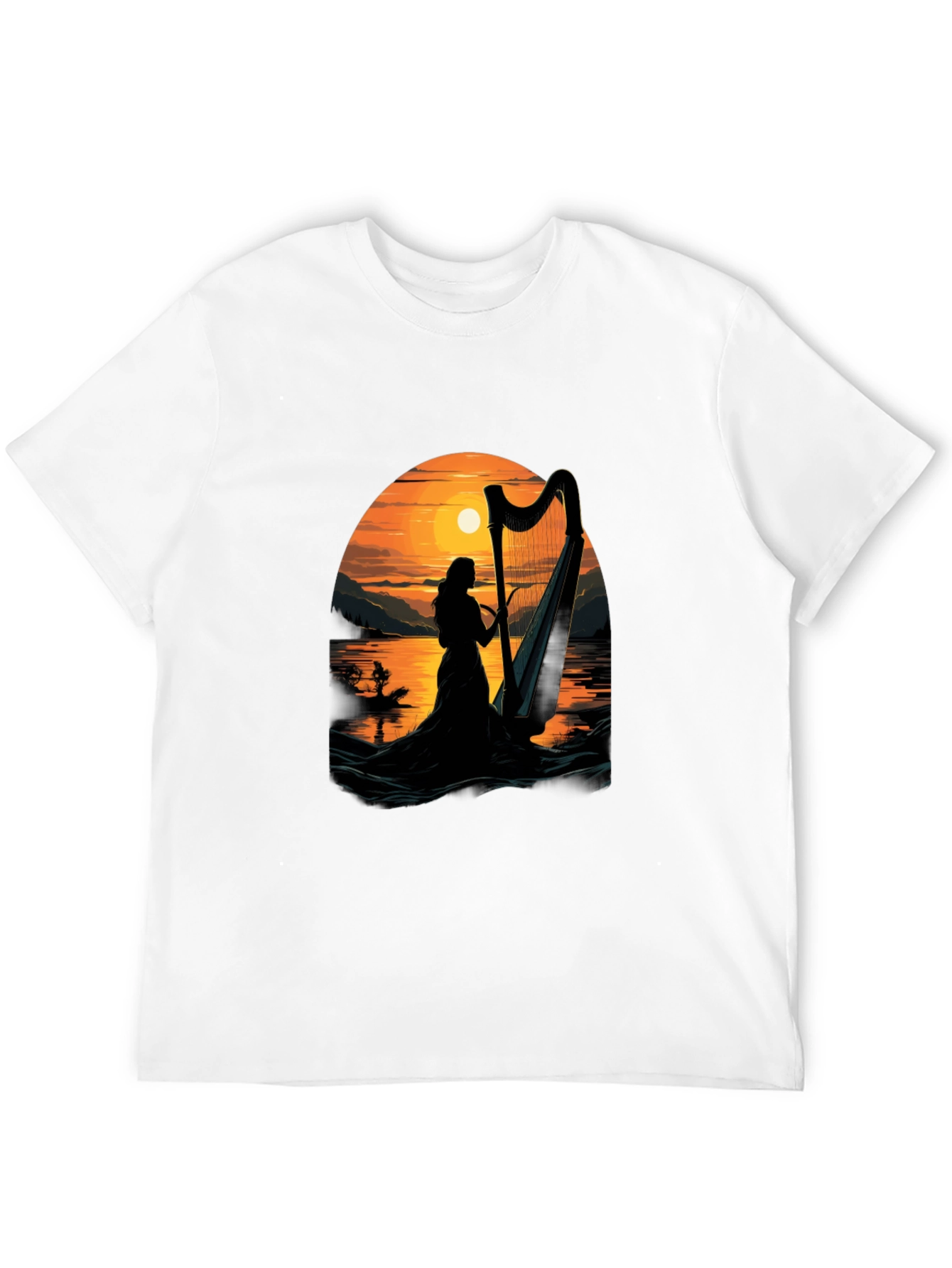 Harp Sunset T-Shirt - Musical Silhouette Tee