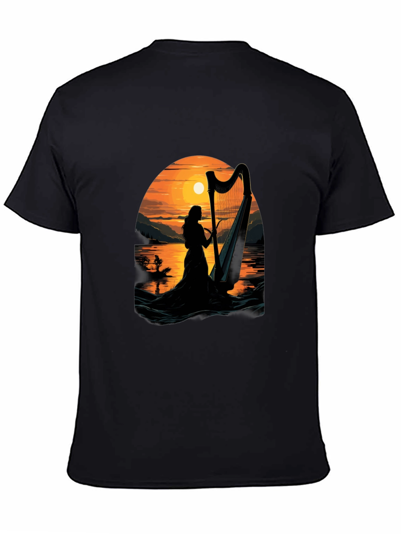 Harp Sunset T-Shirt - Musical Silhouette Tee