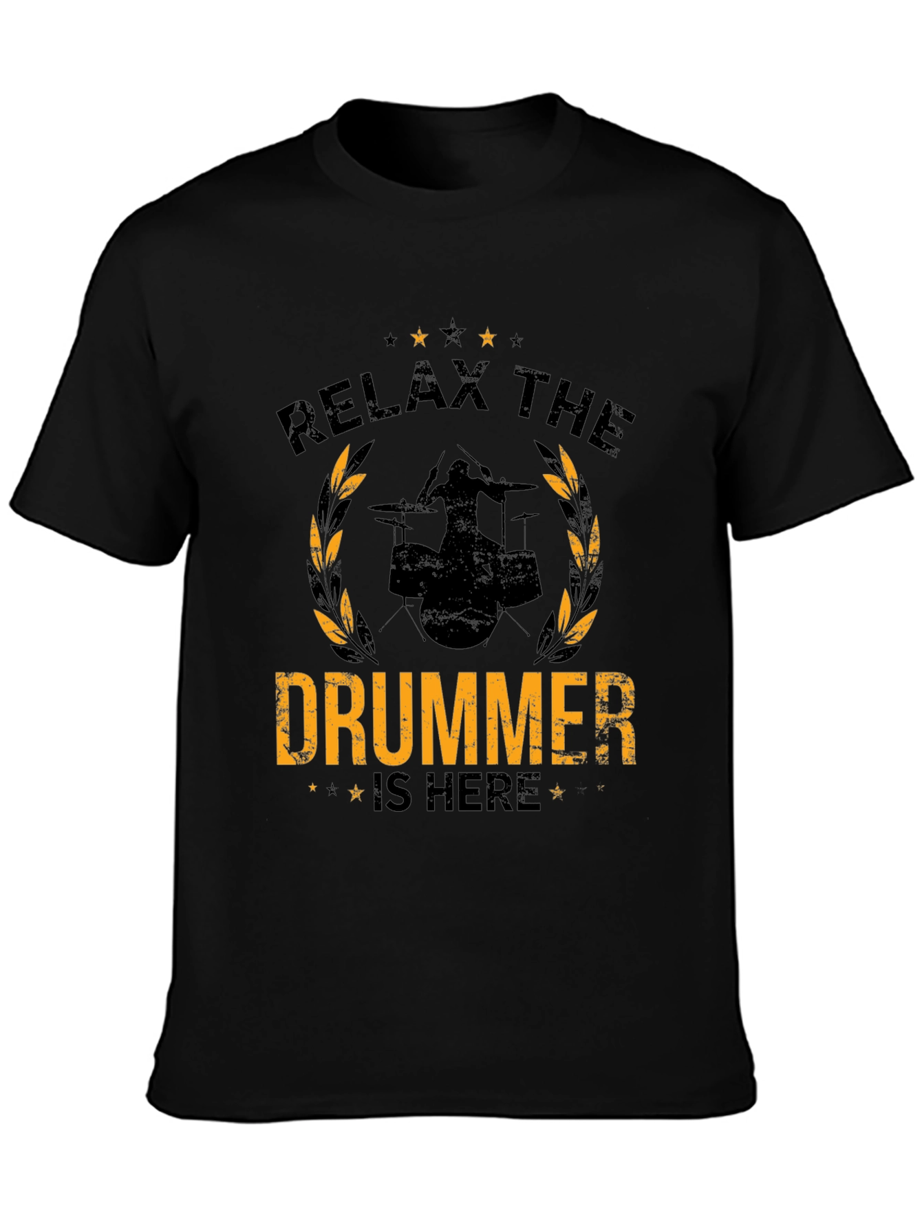 Relax the Drummer is Here Black Graphic Tee