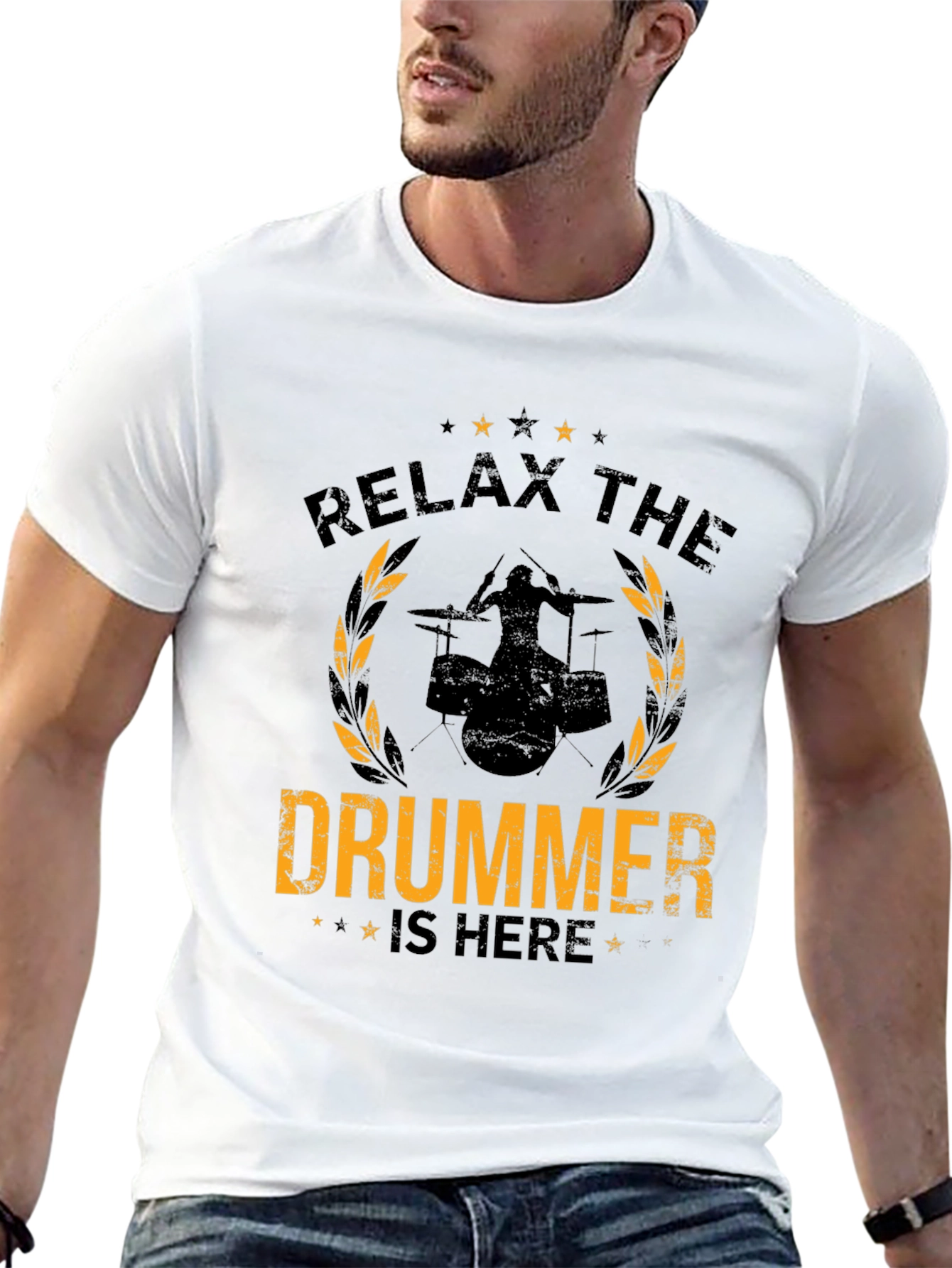 Relax the Drummer is Here Black Graphic Tee
