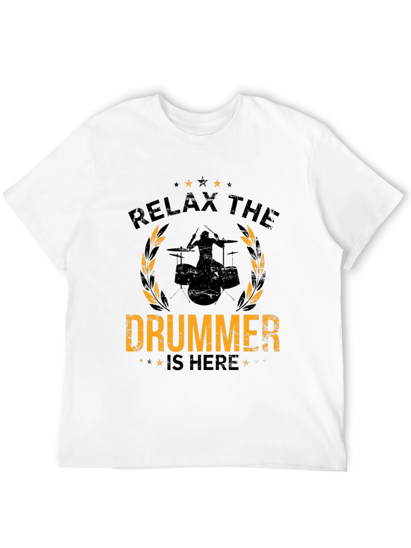 Relax the Drummer is Here Black Graphic Tee