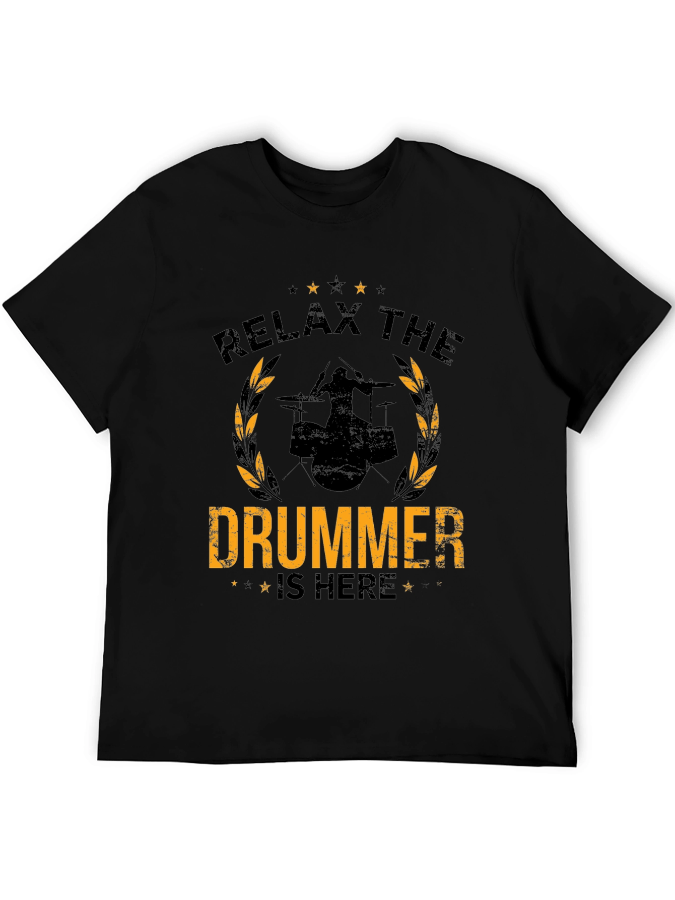 Relax the Drummer is Here Black Graphic Tee