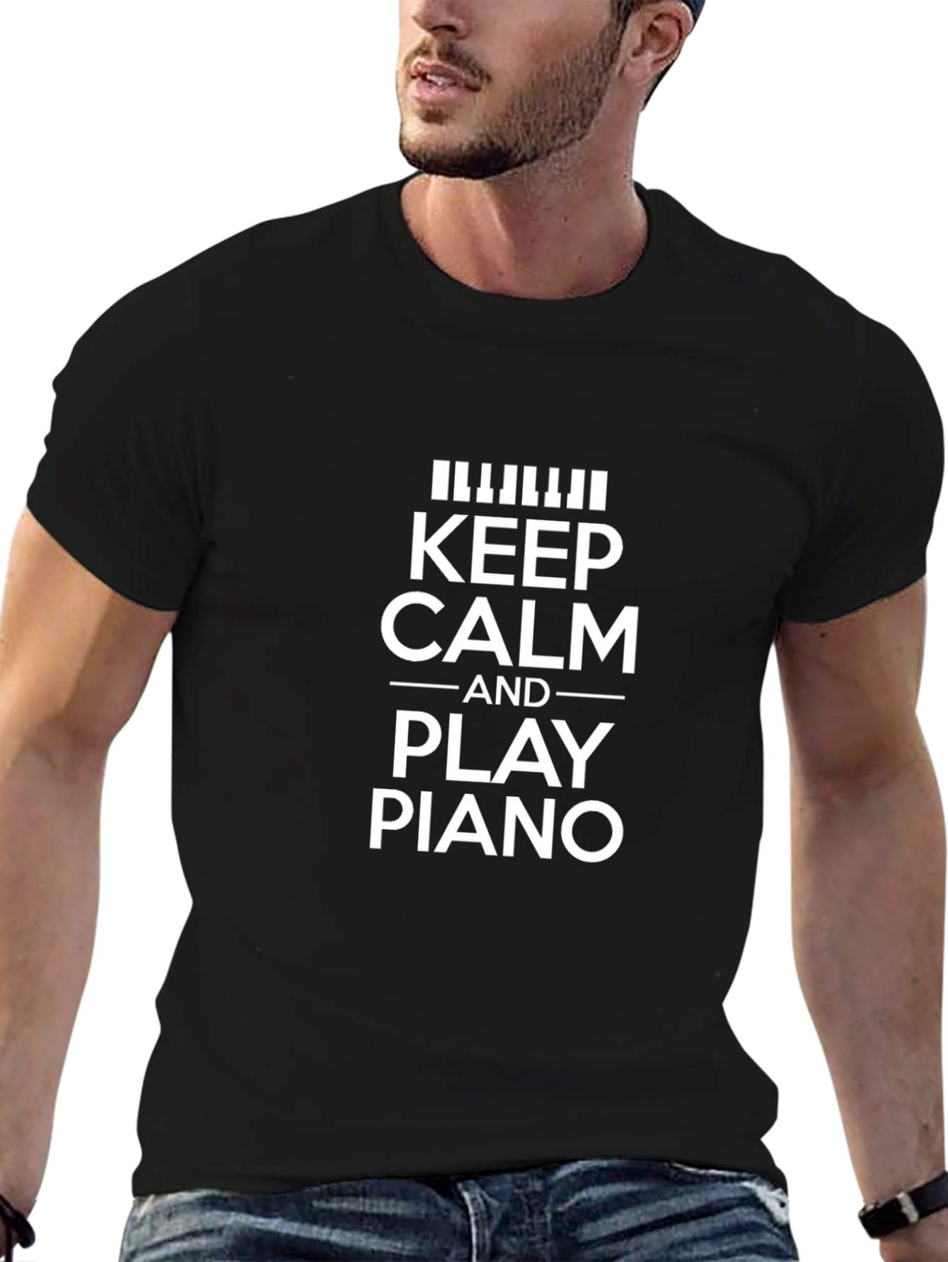 Keep Calm and Play Piano Black T-Shirt