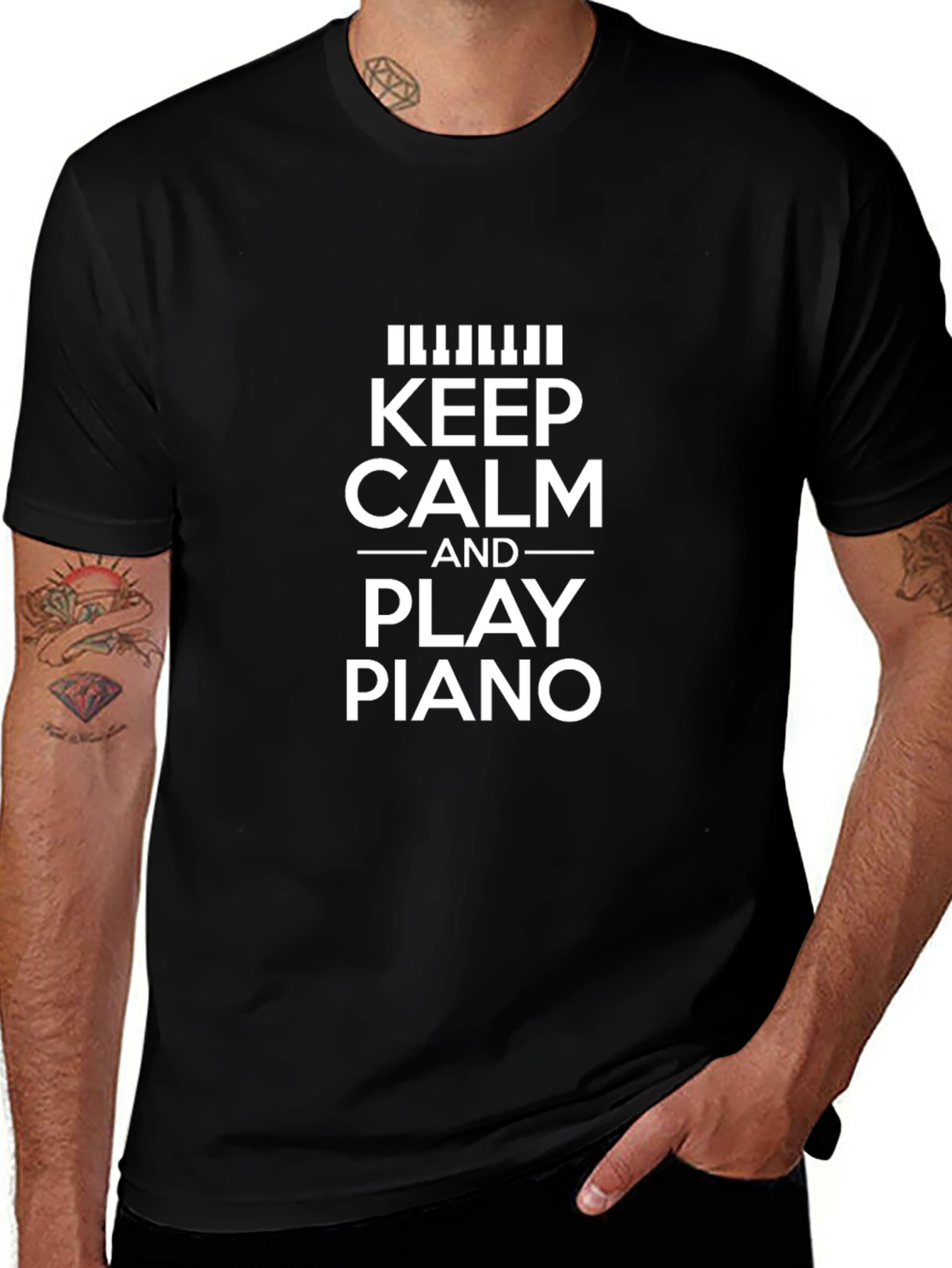 Keep Calm and Play Piano Black T-Shirt
