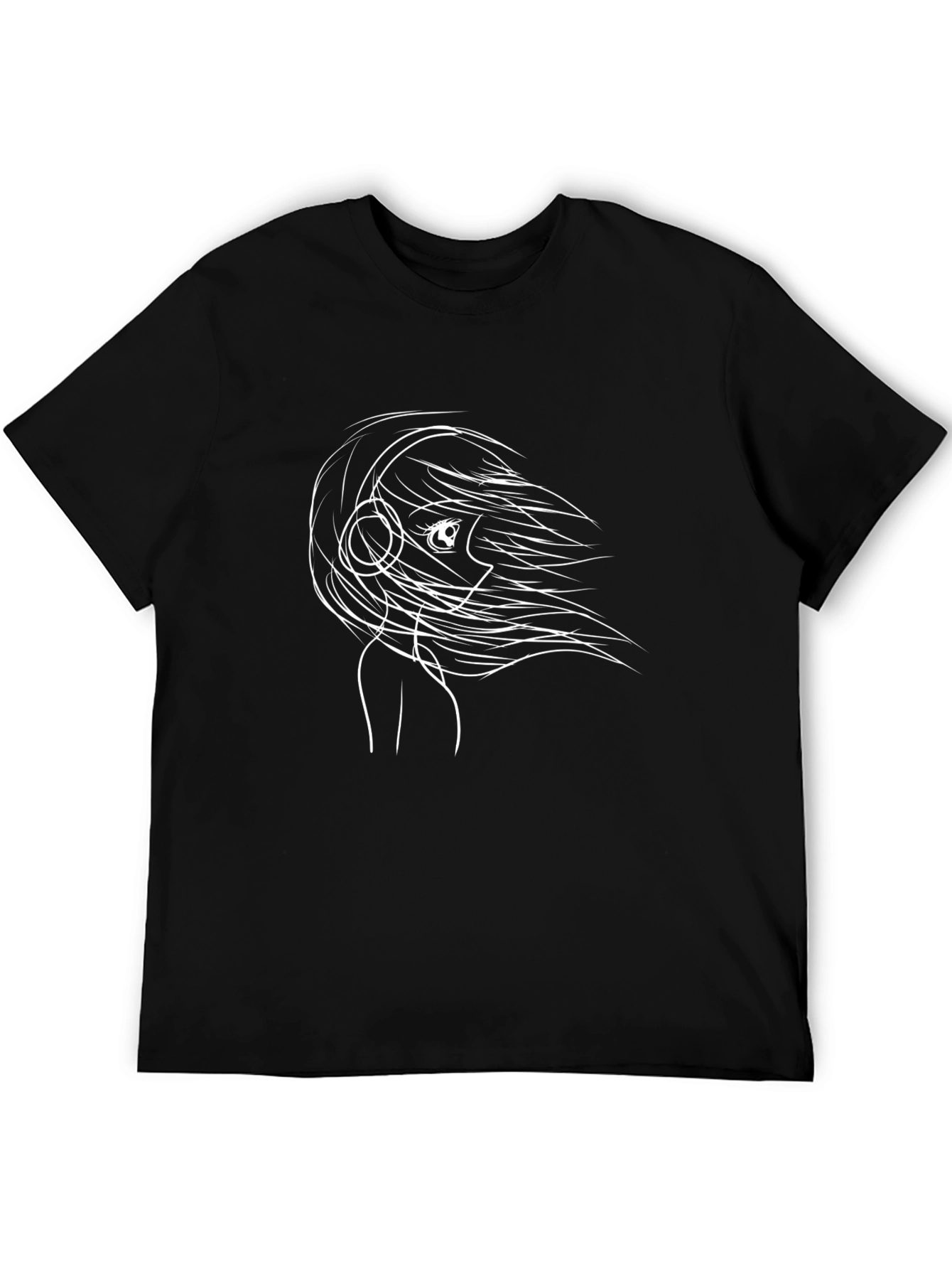 Abstract Anime Girl T-Shirt - Stylish Black Tee