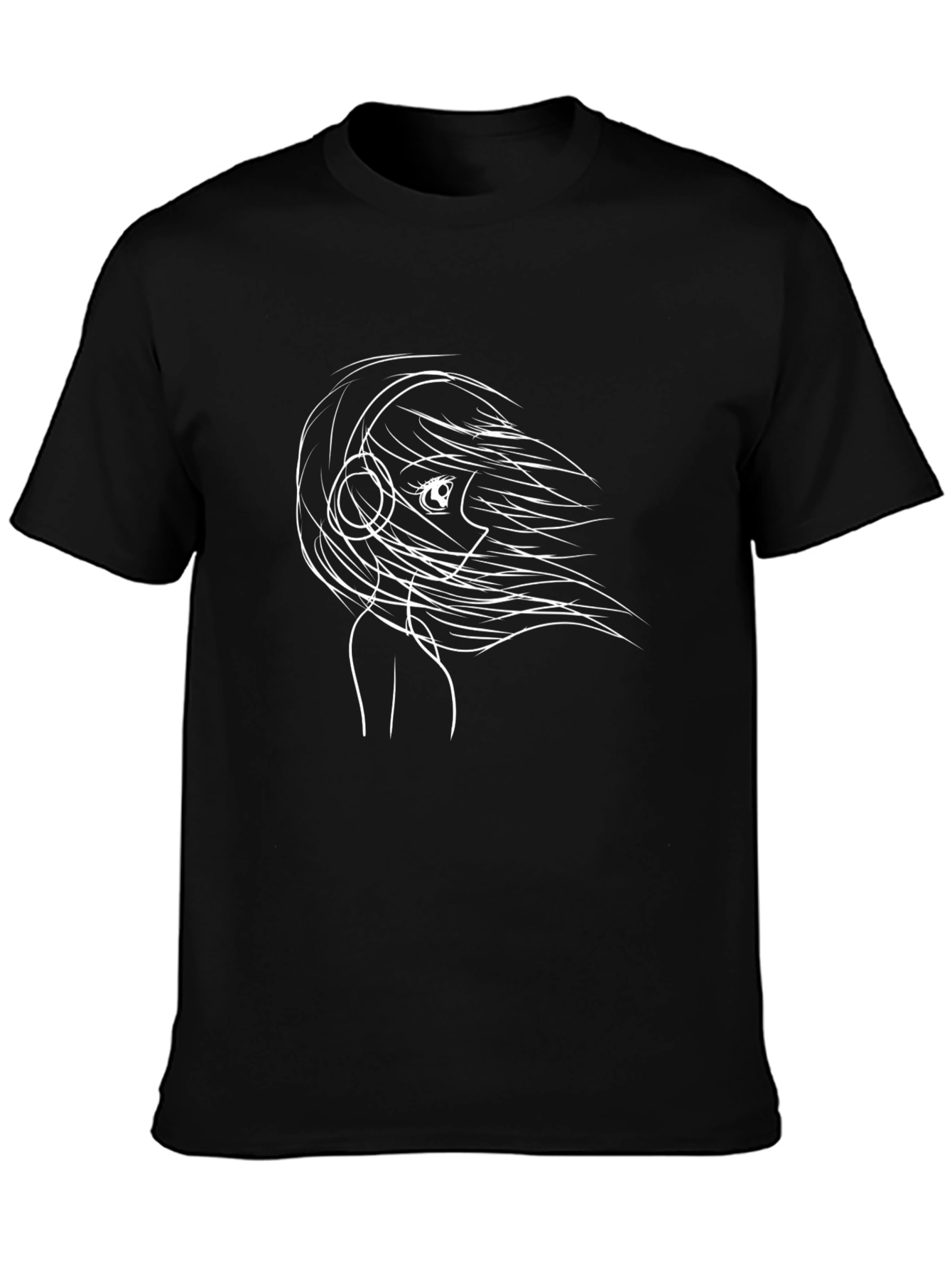 Abstract Anime Girl T-Shirt - Stylish Black Tee