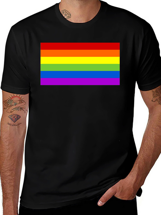 Pride Rainbow Flag Graphic Tee - Black Cotton T-Shirt