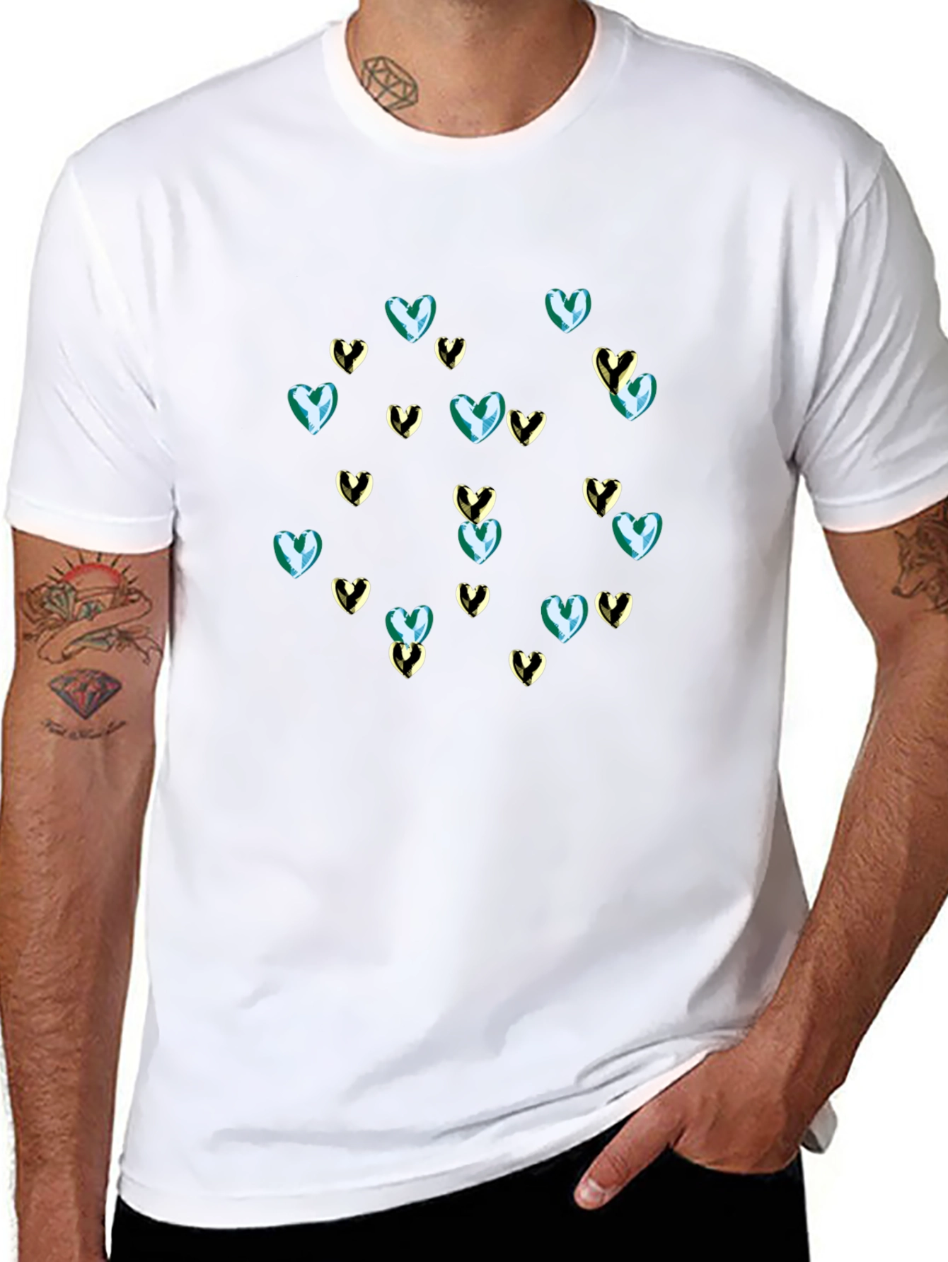 Heart Patterned Black Tee
