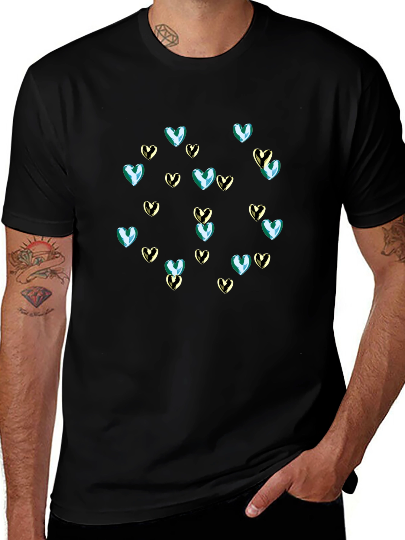 Heart Patterned Black Tee