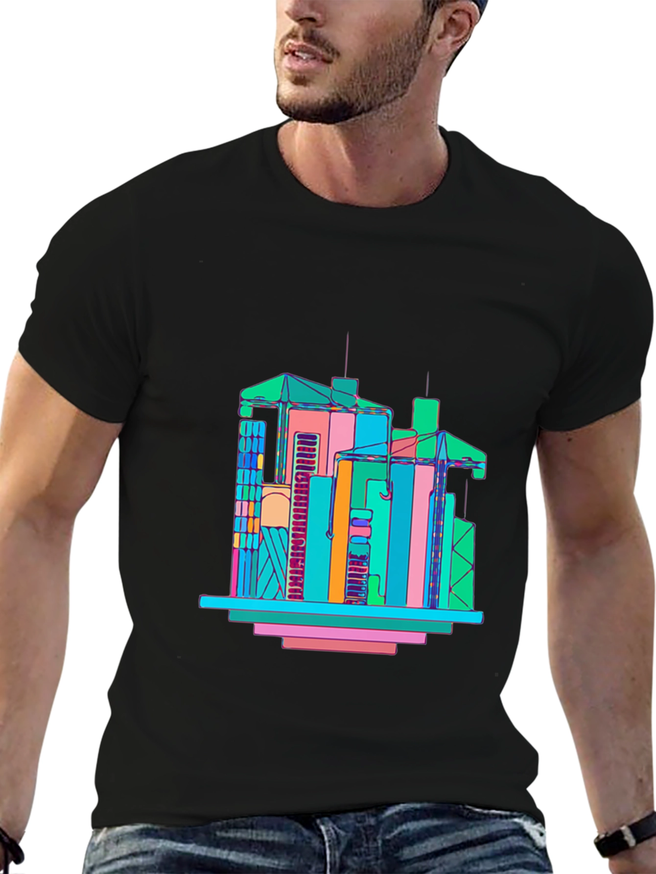 Abstract Building Graphic T-Shirt - Mens Black Tee