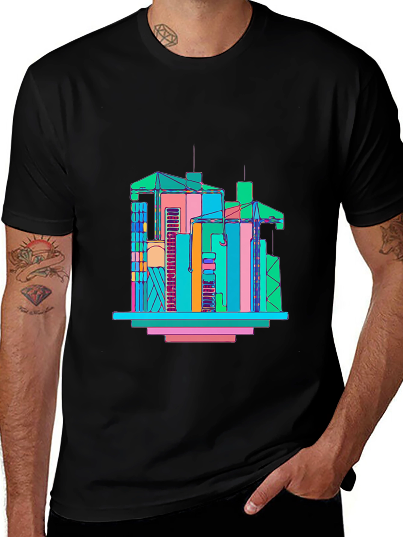 Abstract Building Graphic T-Shirt - Mens Black Tee