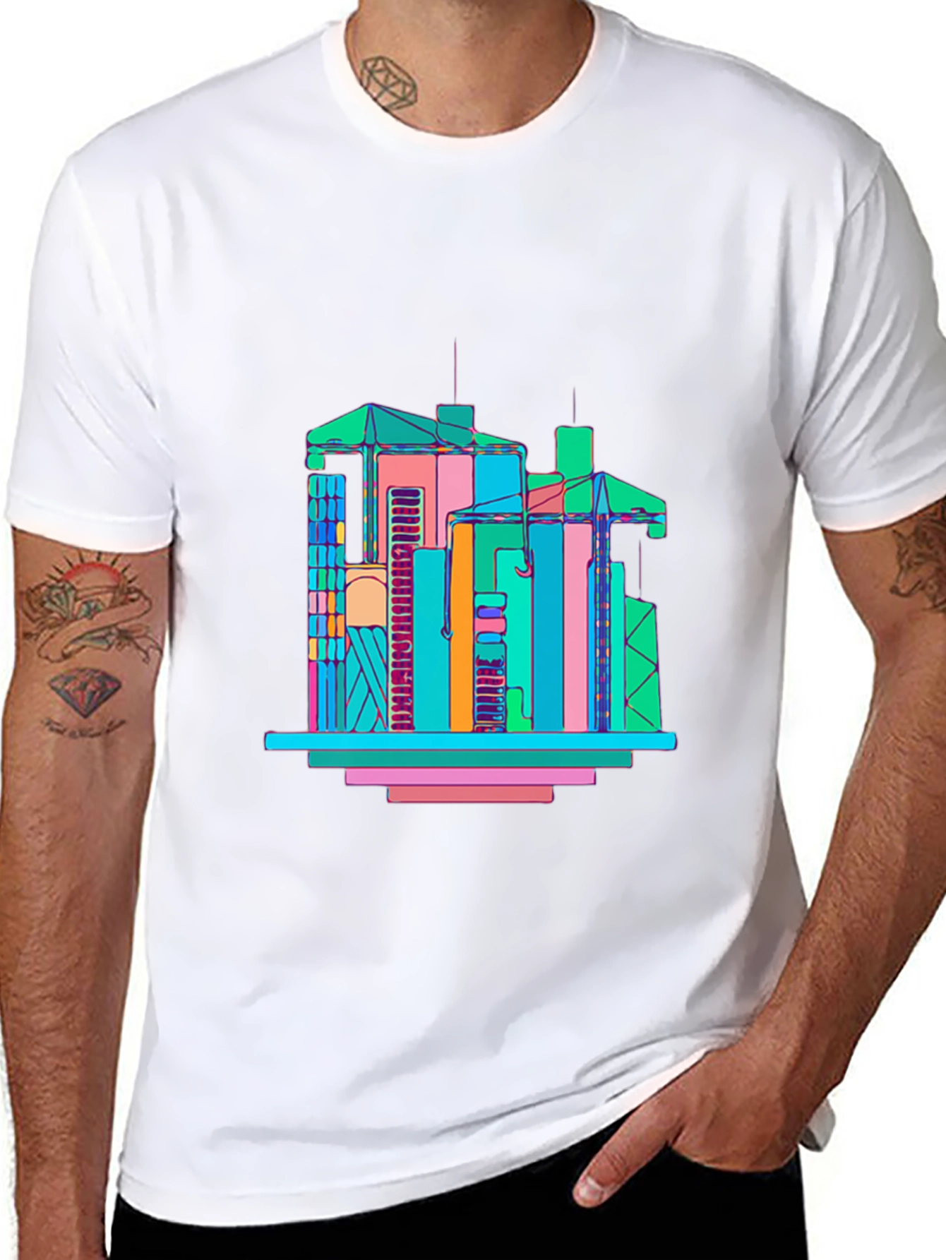 Abstract Building Graphic T-Shirt - Mens Black Tee