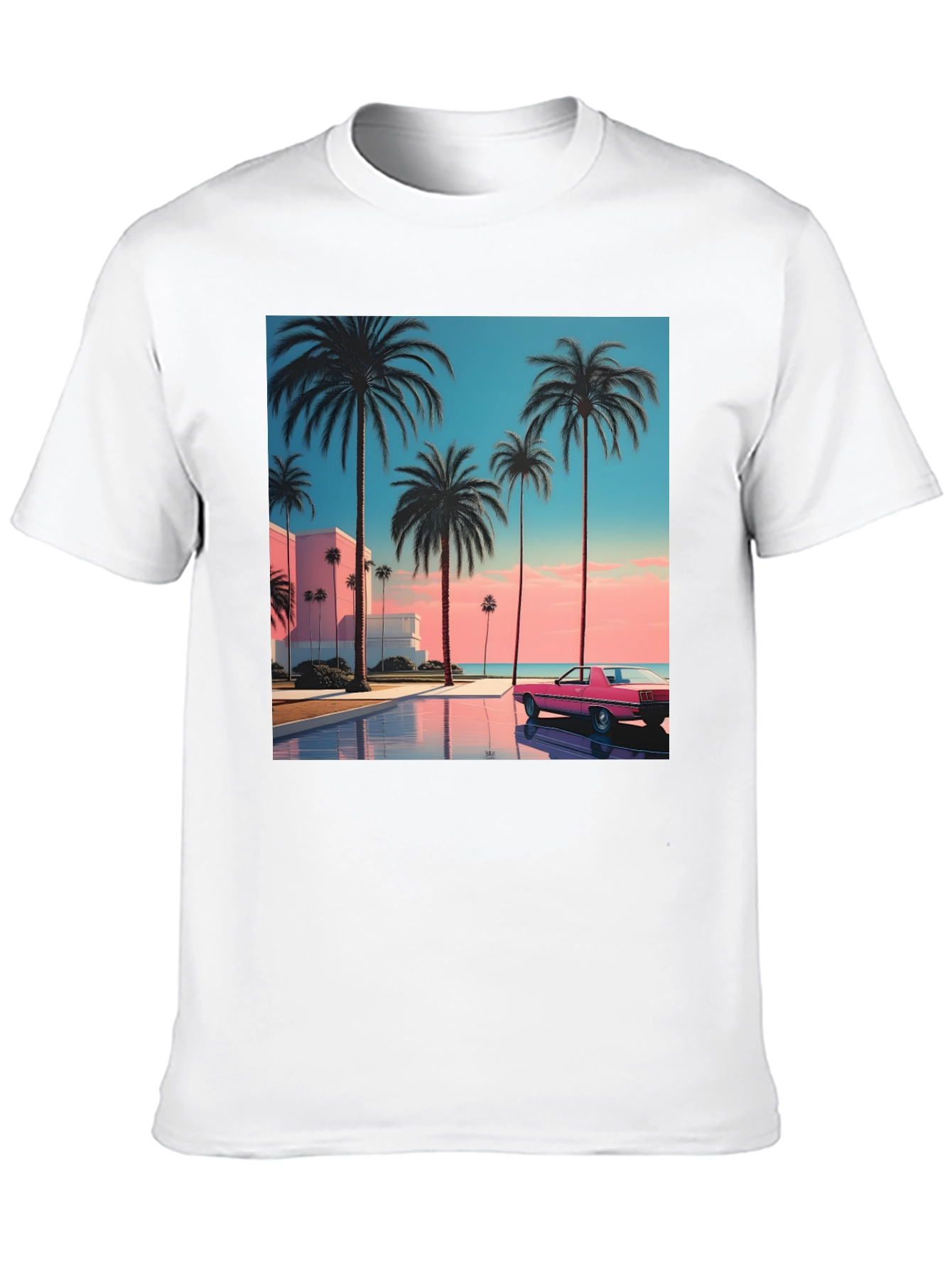 Sunset Palm Tee - Retro Miami Vice Style