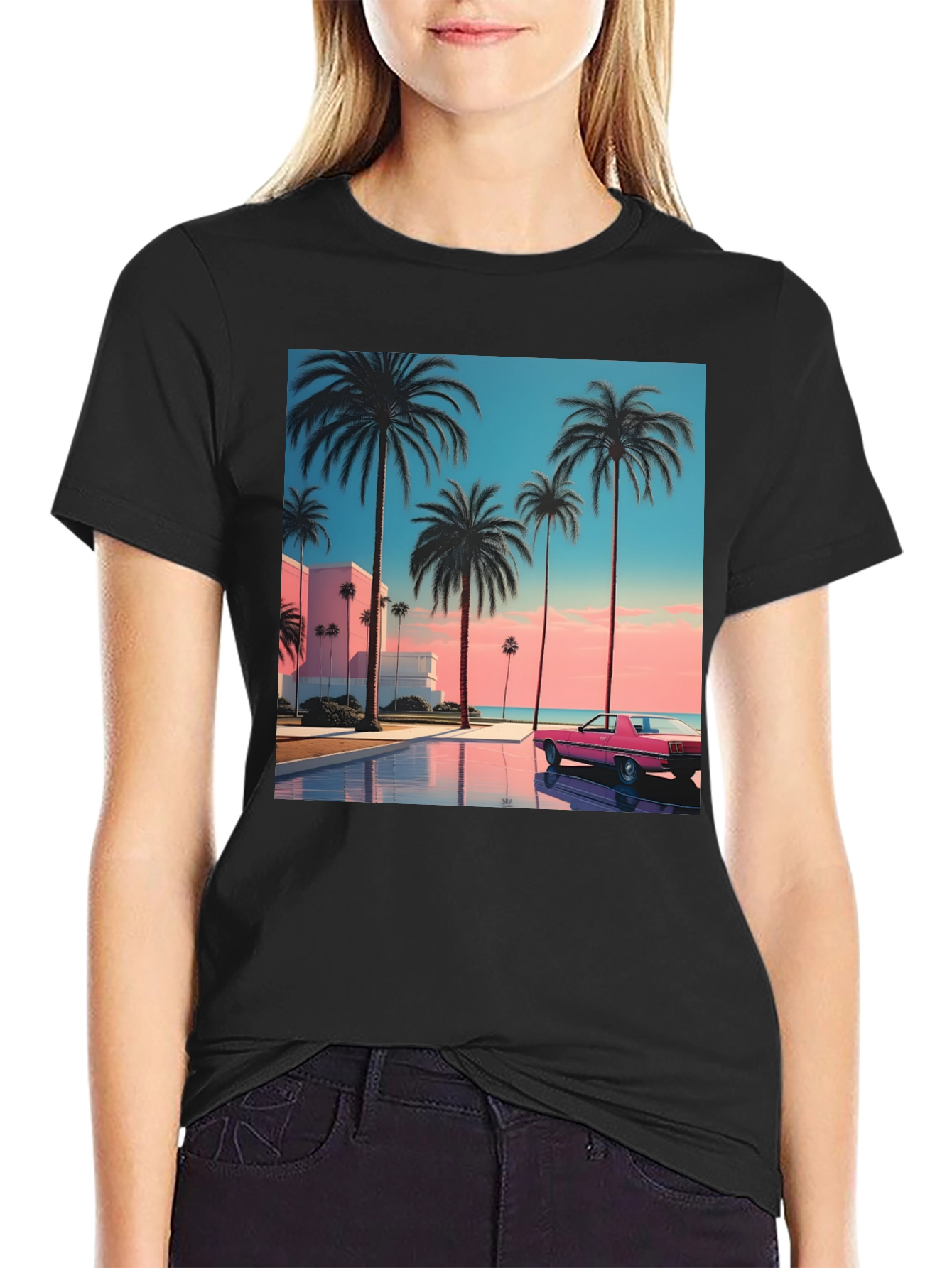 Sunset Palm Tee - Retro Miami Vice Style