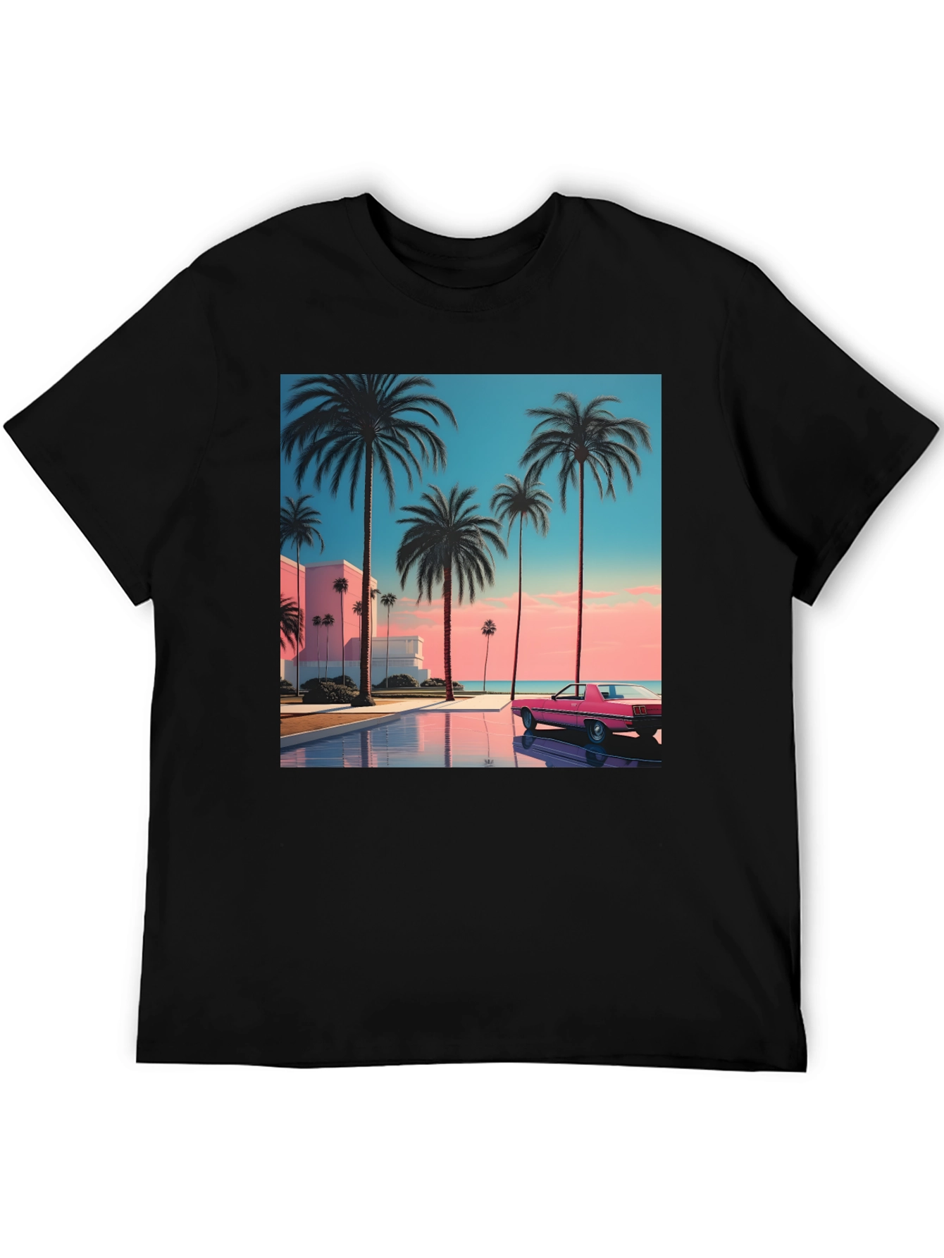 Sunset Palm Tee - Retro Miami Vice Style