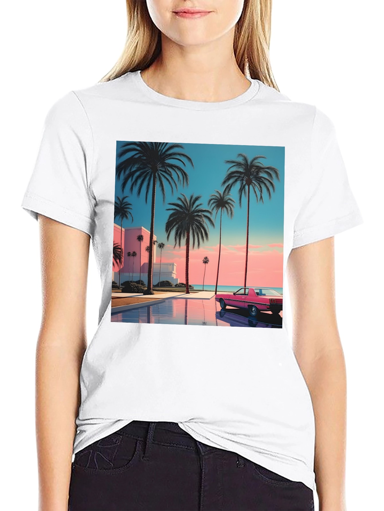 Sunset Palm Tee - Retro Miami Vice Style