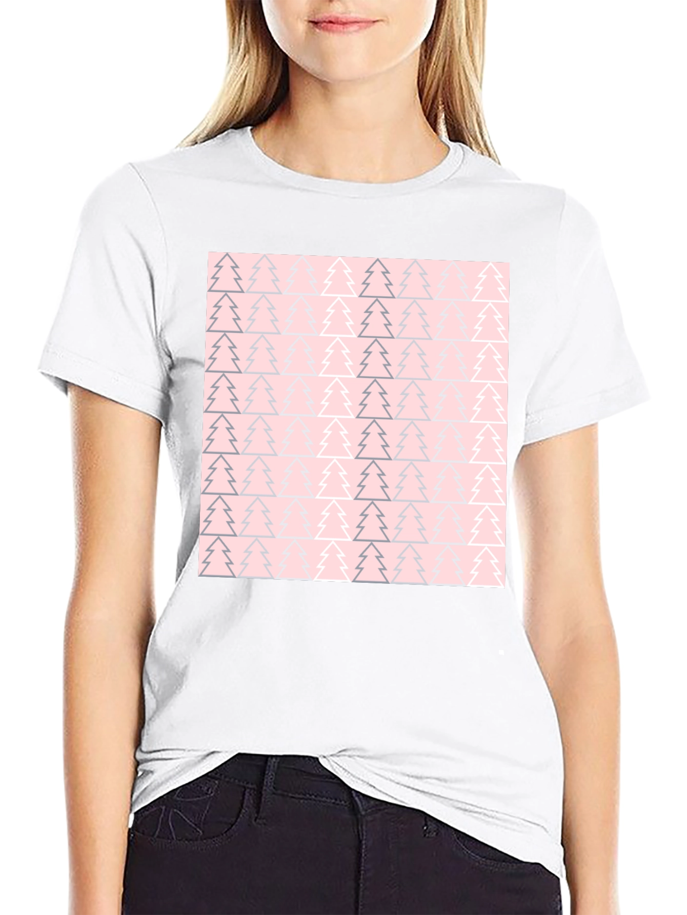 Pink Christmas Tree Pattern T-Shirt