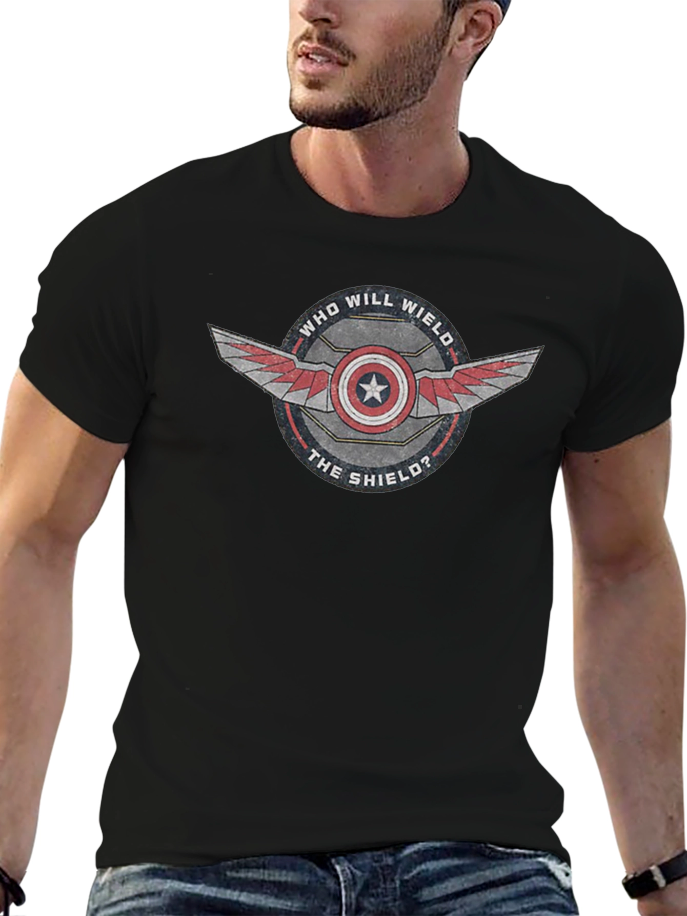 Captain America Who Will Wield The Shield? Black T-Shirt